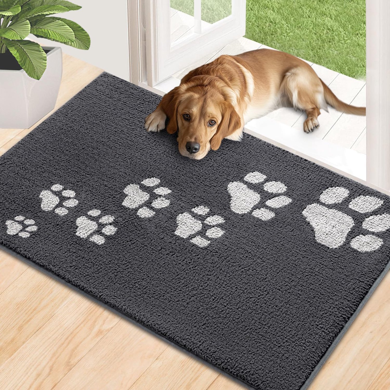Famanu - Moddermat voor honden - Houdt je huis schoon - Antislip en wasbaar - Grijs 1 stuk