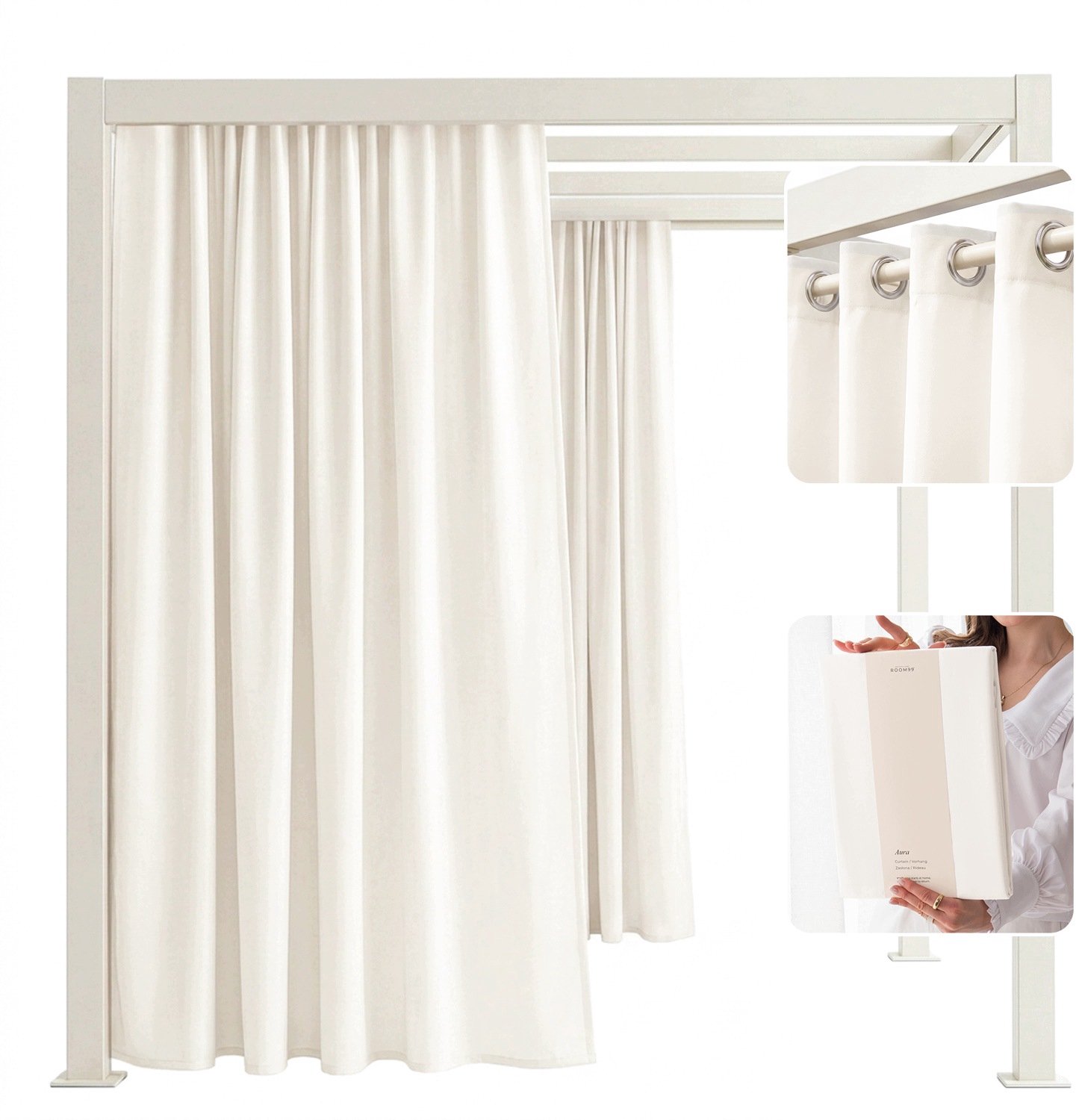 Waterdichte Terrasgordijn 140x280 cm Gebroken Wit met Grommets
