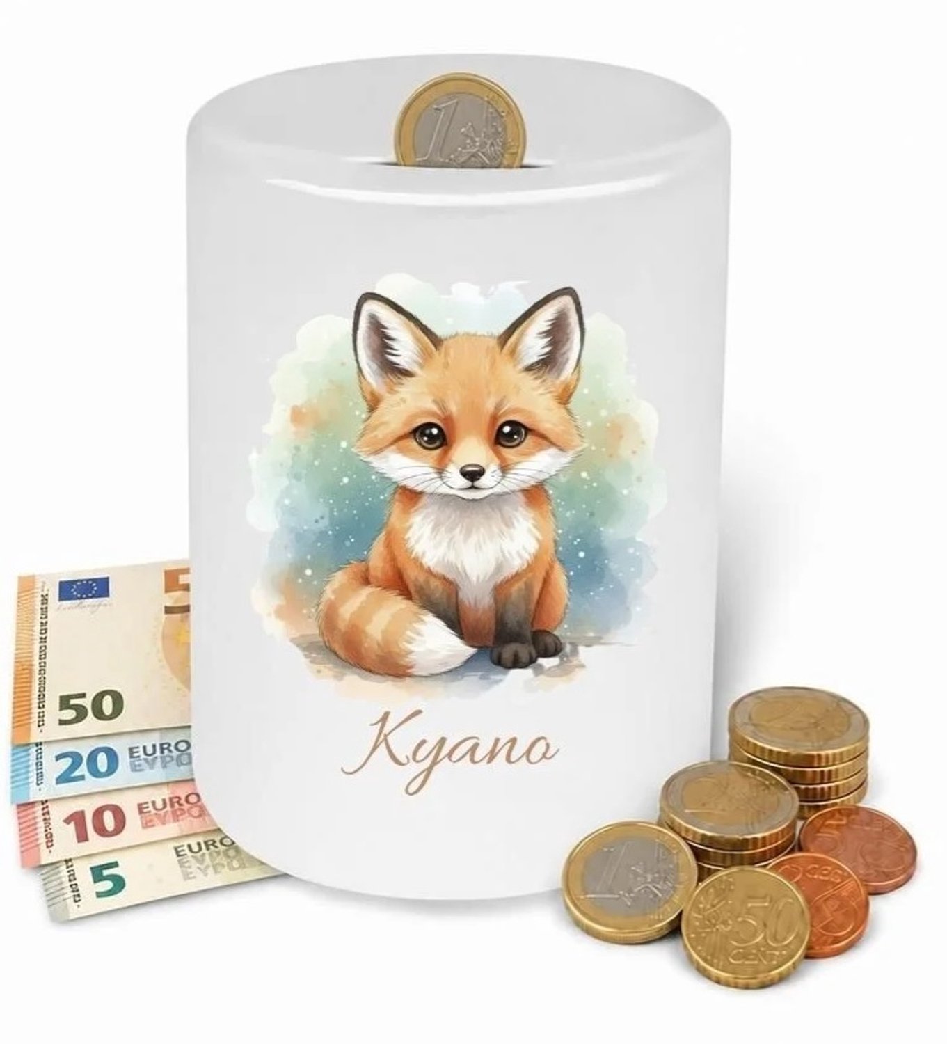 Spaarpot vos - gekleurde achtergrond - gepersonaliseerd - met eigen naam - Kinderkamer - babykamer - kraam cadeau - verjaardagscadeau