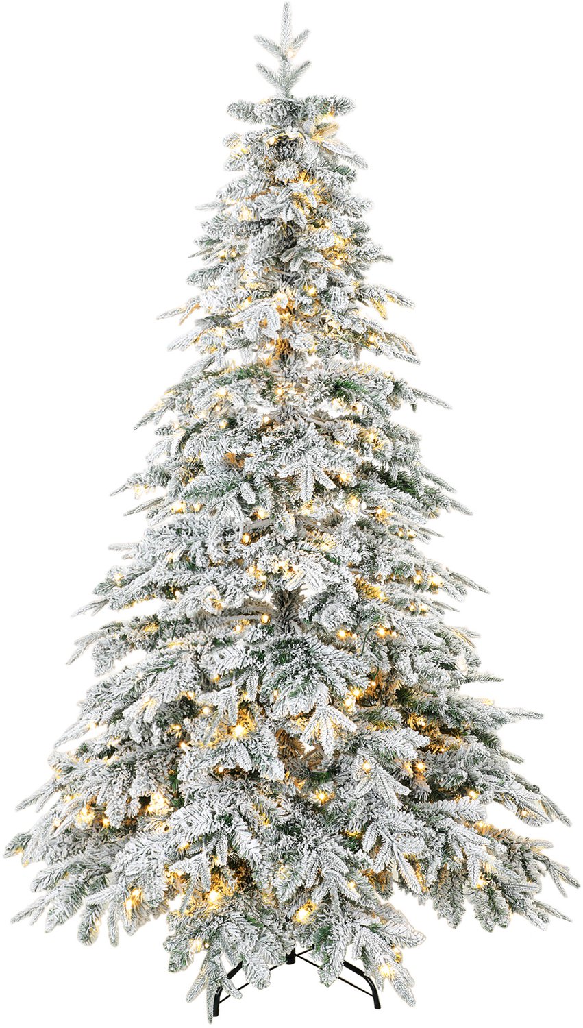 TEKROA® Kunstkerstboom 180 cm – Met verlichting - besneeuwd - groen en wit
