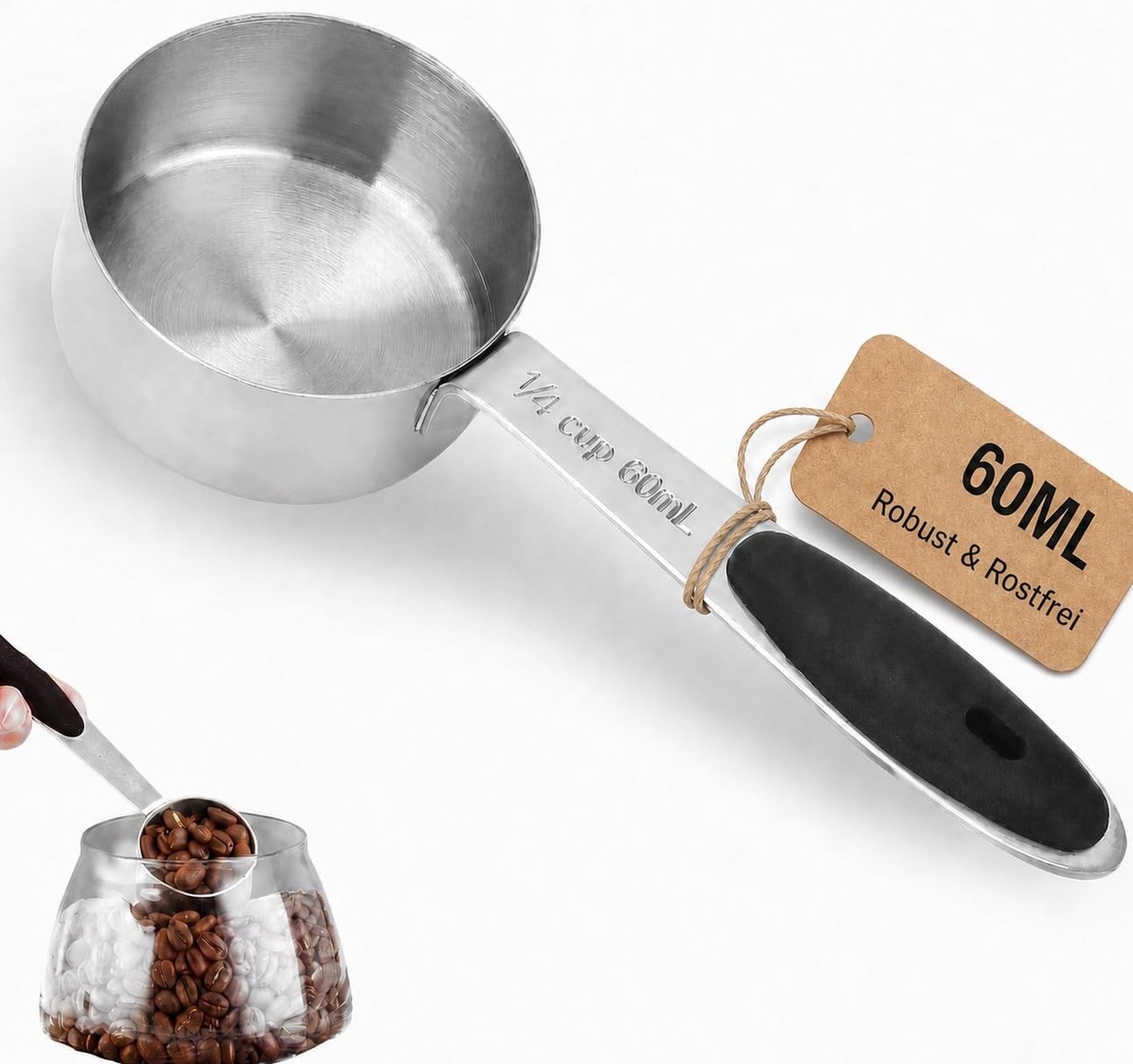 Stainless steel maatlepel voor koffie, thee en specerijen - 60ml, perfect voor nauwkeurige dosering en gebruiksgemak