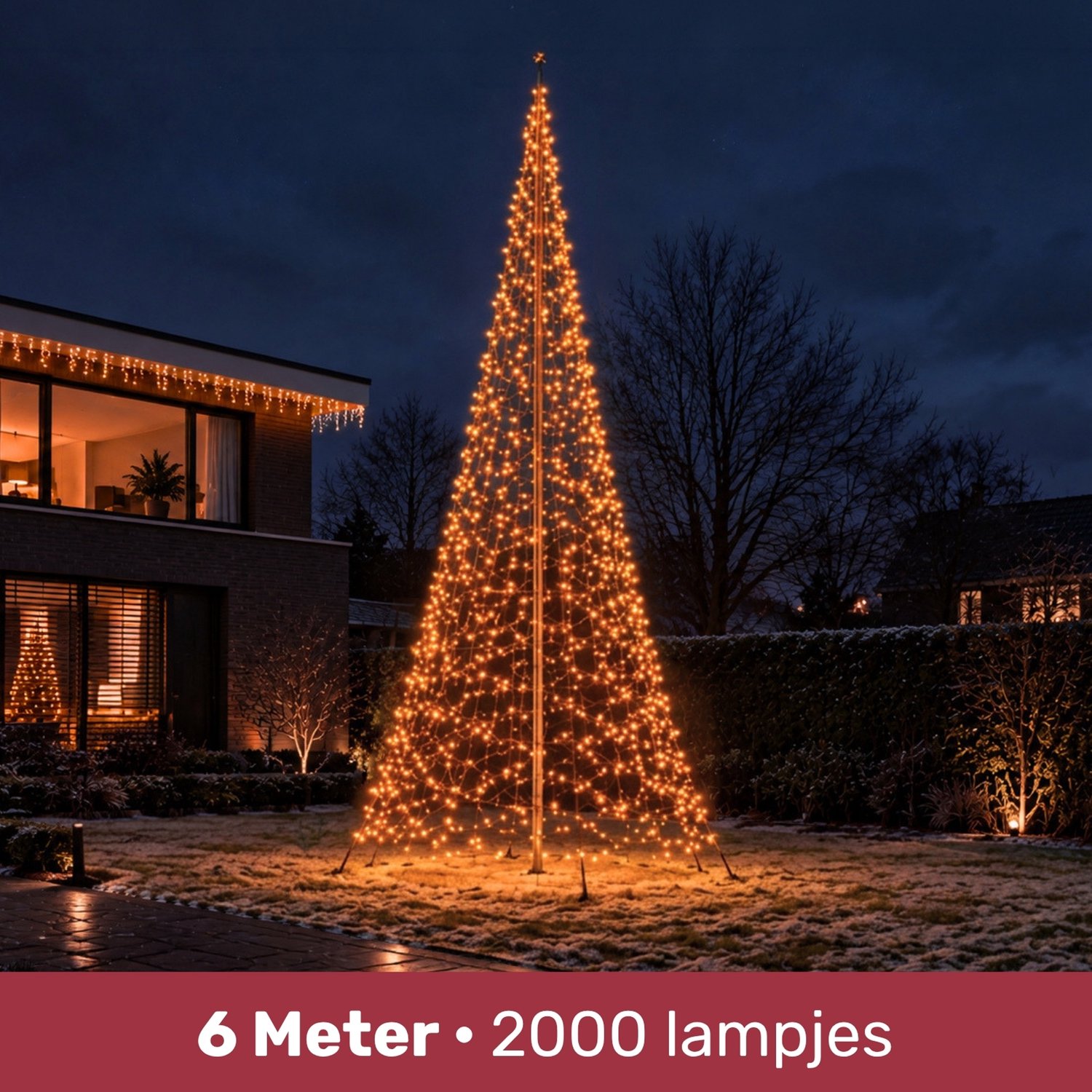 Blynx LED Kerstboom Buiten - 6 Meter - 2.000 Warm Witte LED Lampjes - Vlaggenmast Kerstboom - Exclusief Mast - Inclusief Adapter - Met Timer - IP44