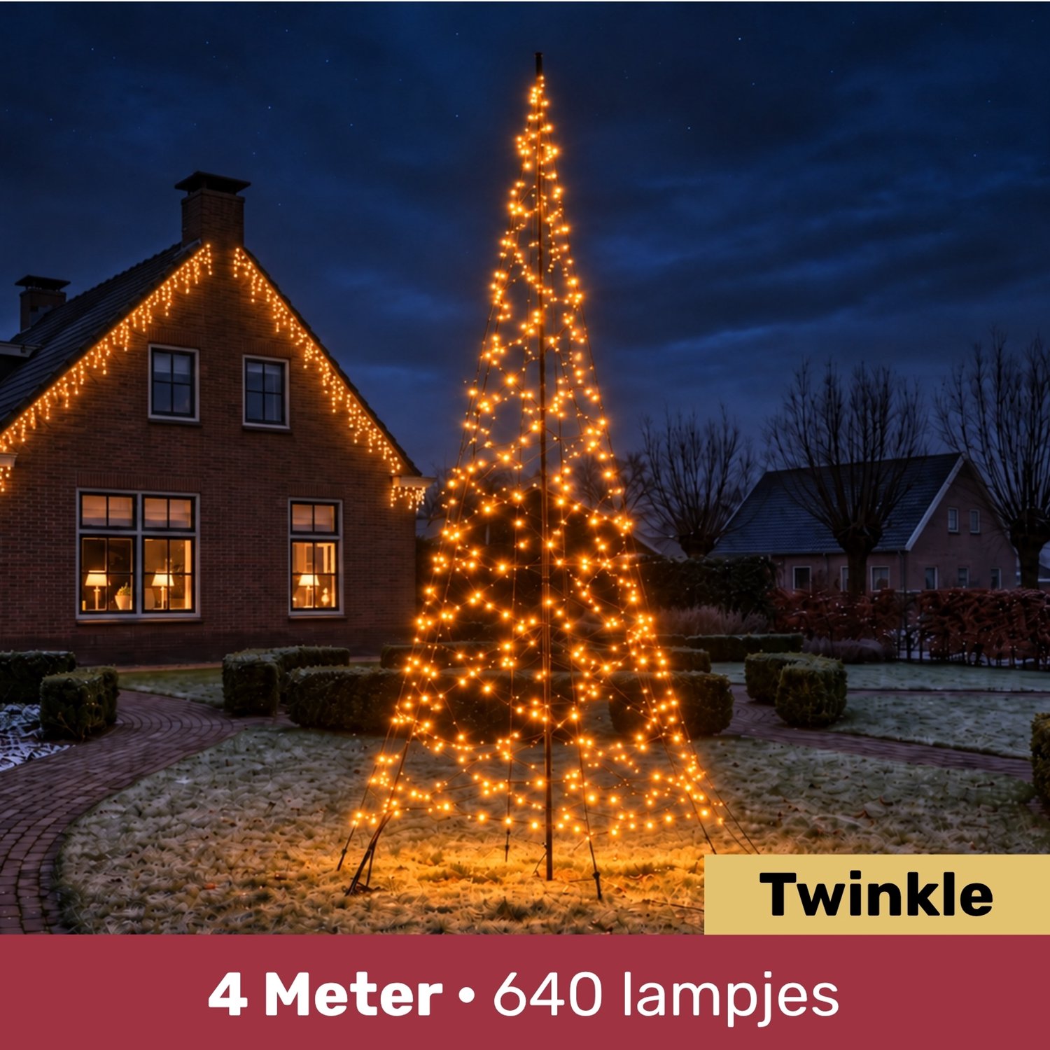 Blynx LED Kerstboom Buiten - 4 Meter - 640 Warm Witte LED Lampjes - Twinkle Effect - Vlaggenmast Kerstboom - Inclusief Mast en Adapter - Met Timer - IP44
