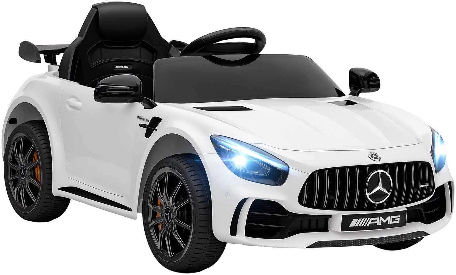 Playon Elektrische kinderauto Mercedes-Benz AMG GTR - Met afstandsbediening en verlichting en muziek - 108 x 67 x 46 cm - Wit