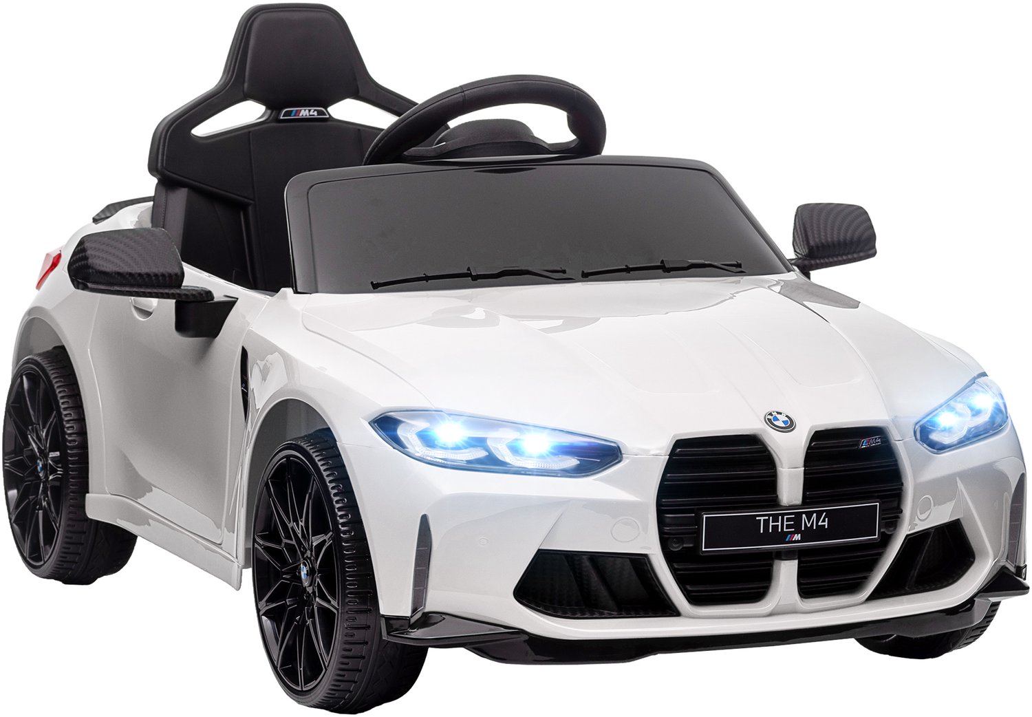 Playon Elektrische kinderauto BMW M4 - Met afstandsbediening en verlichting en muziek - 108 x 69,5 x 51 cm - Wit