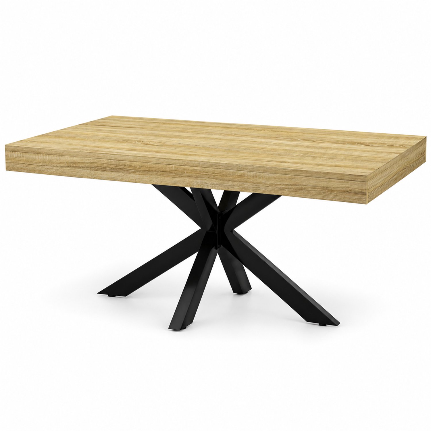 Luxevo Salontafel - 110 cm - Rechthoek - Industrieel Design - Koffietafel met Zwart Kruisframe - Houtlook Tafelblad licht hout