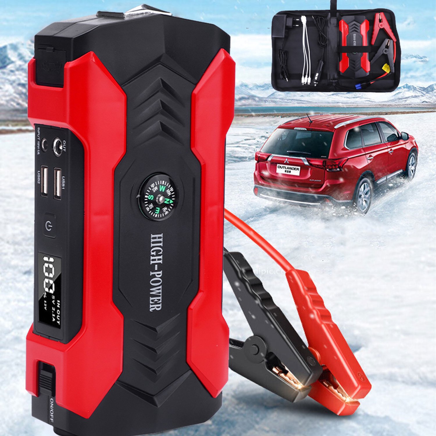 Draagbare Starthulp Voor Autoaccu's - 800A Jumpstarter-Powerbank - 28.000mah Lithium-Accubooster - Met Ledverlichting