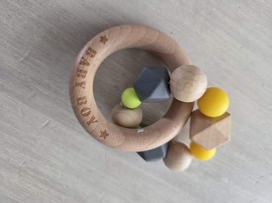 Kraammand | Baby | Kraam cadeau jongen | Handgemaakt | Autootje | Spuugdoek | Bijtring | — afbeelding 4