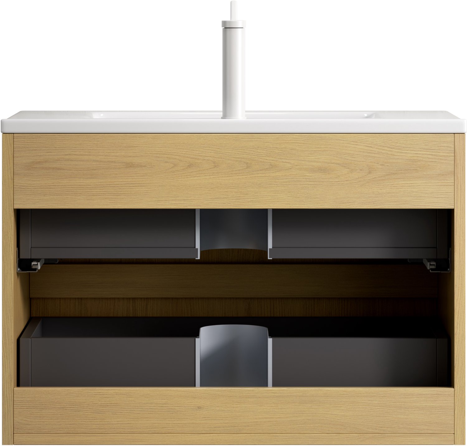 Badkamermeubel - Hangend Met Keramische Wastafel En 2 Lades - Voor Badkamer - Multiplex - 75 x 39 x 51,5 cm - Gouden Eiken