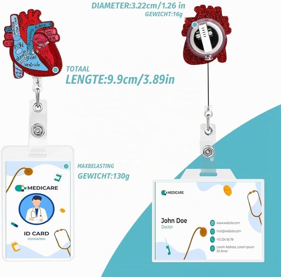 Hartvormige Badgehouder met Retractable Reel en Alligator Clips voor ID Kaarten - Perfect voor Verpleegkundigen, Artsen en Onderwijsprofessionals — afbeelding 3