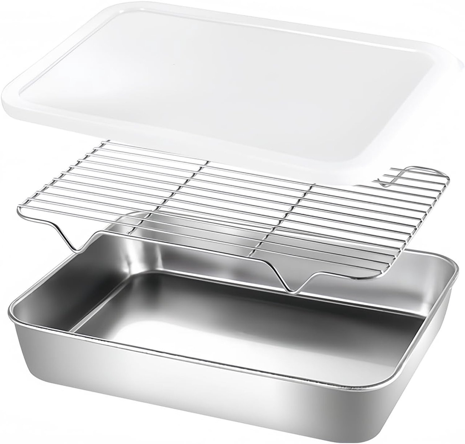 Ovenbakplaat met Deksel en Koelrooster, Ideaal voor Bakken, Roosteren en Serveren (31 x 24 x 2 cm)
