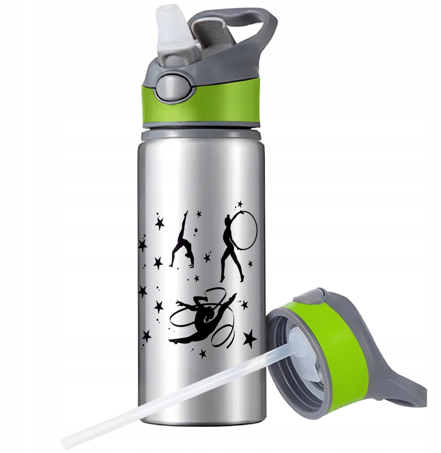 Aluminium Sport Bidon 650ml met Rietje en Handvat - Zilver