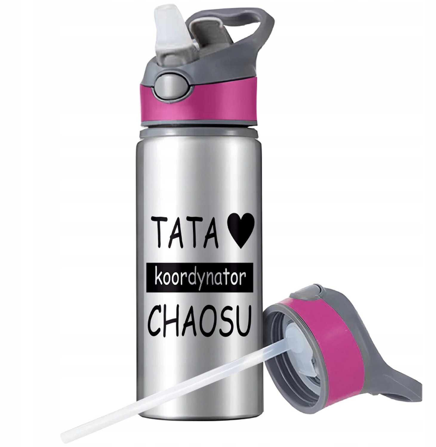 Aluminium Sport Bidon 650ml met Rietje en Handvat - Zilver