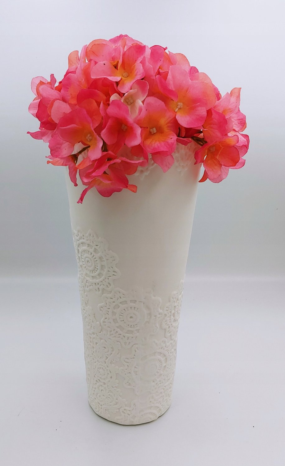 Porseleinen Vaas Kegel met Kant 13x13x30 cm - Wit