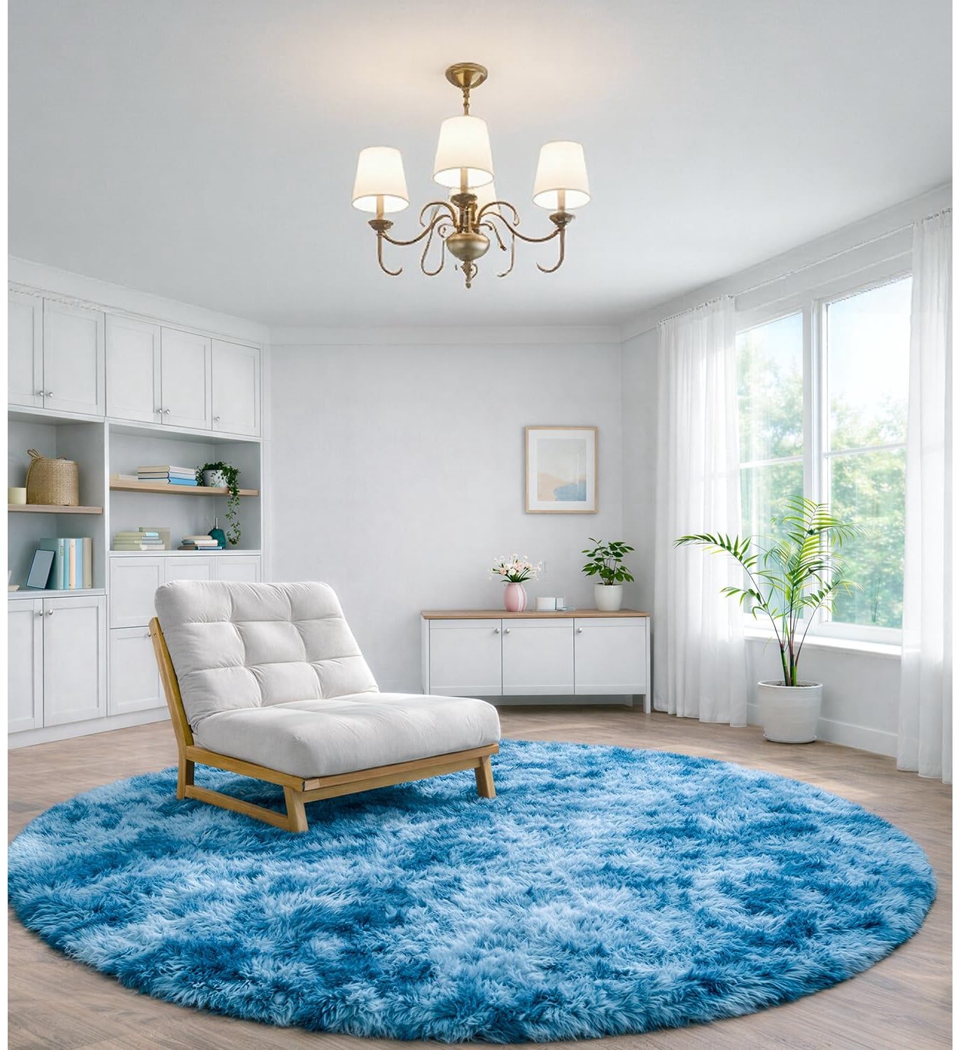 Rond vloerkleed - Hoogpolig - 150 cm - Marineblauw