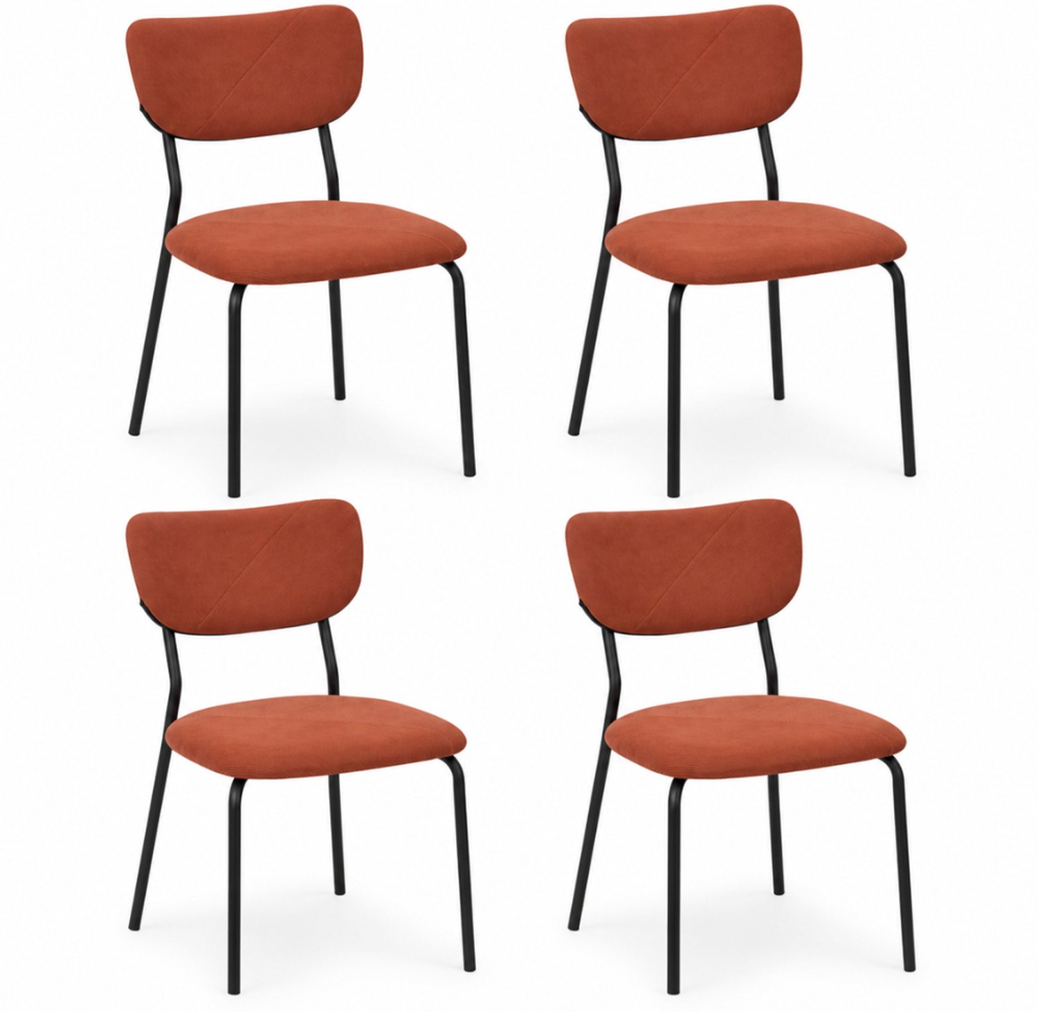 MISOU Stoelen - Set van 4 Dinerstoelen - Eetkamerstoelen Zonder Armleuning - Ribstof - Terracotta - JULES
