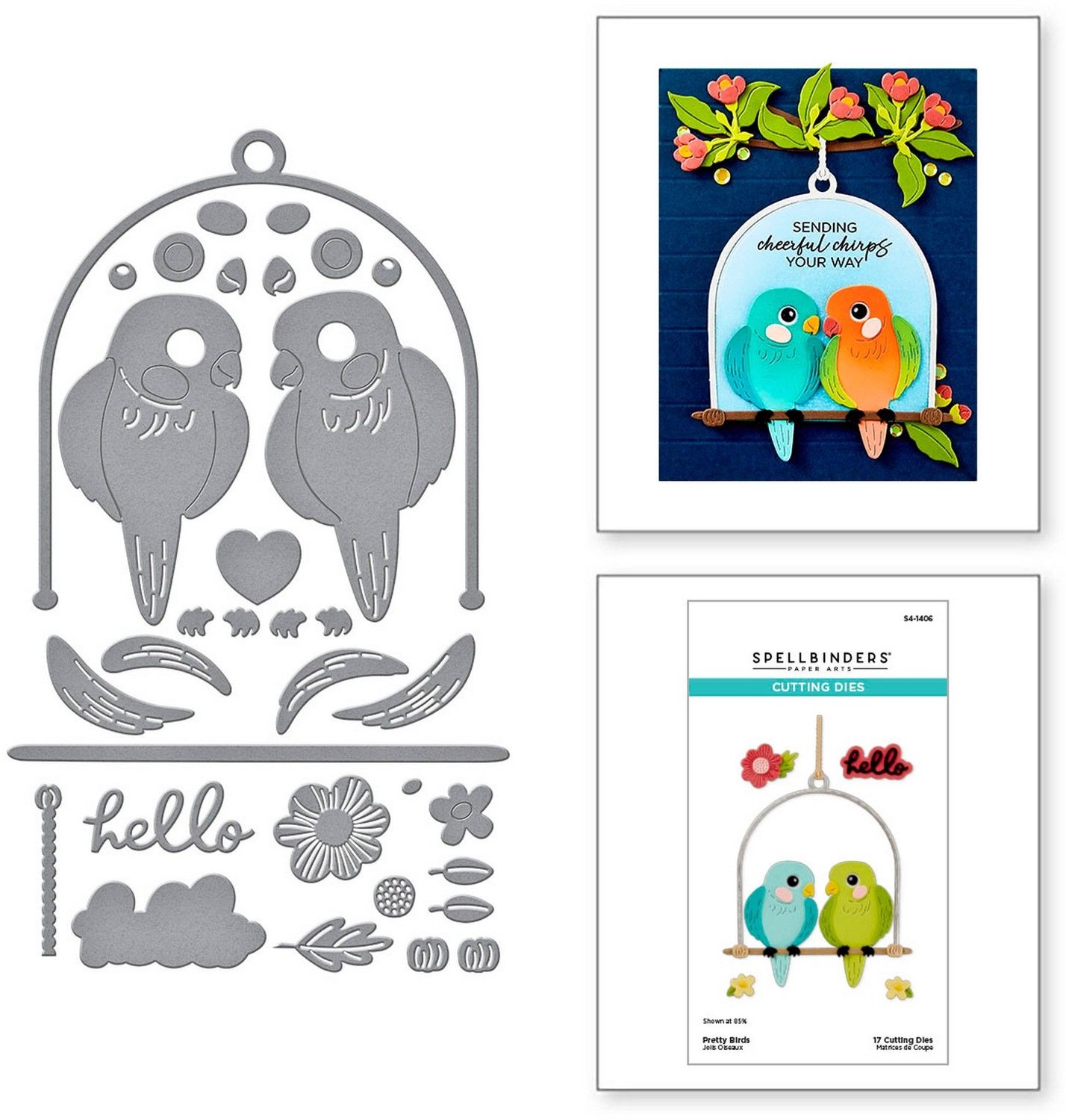 Spellbinders Snijmallen - Pretty Birds - 17 st.