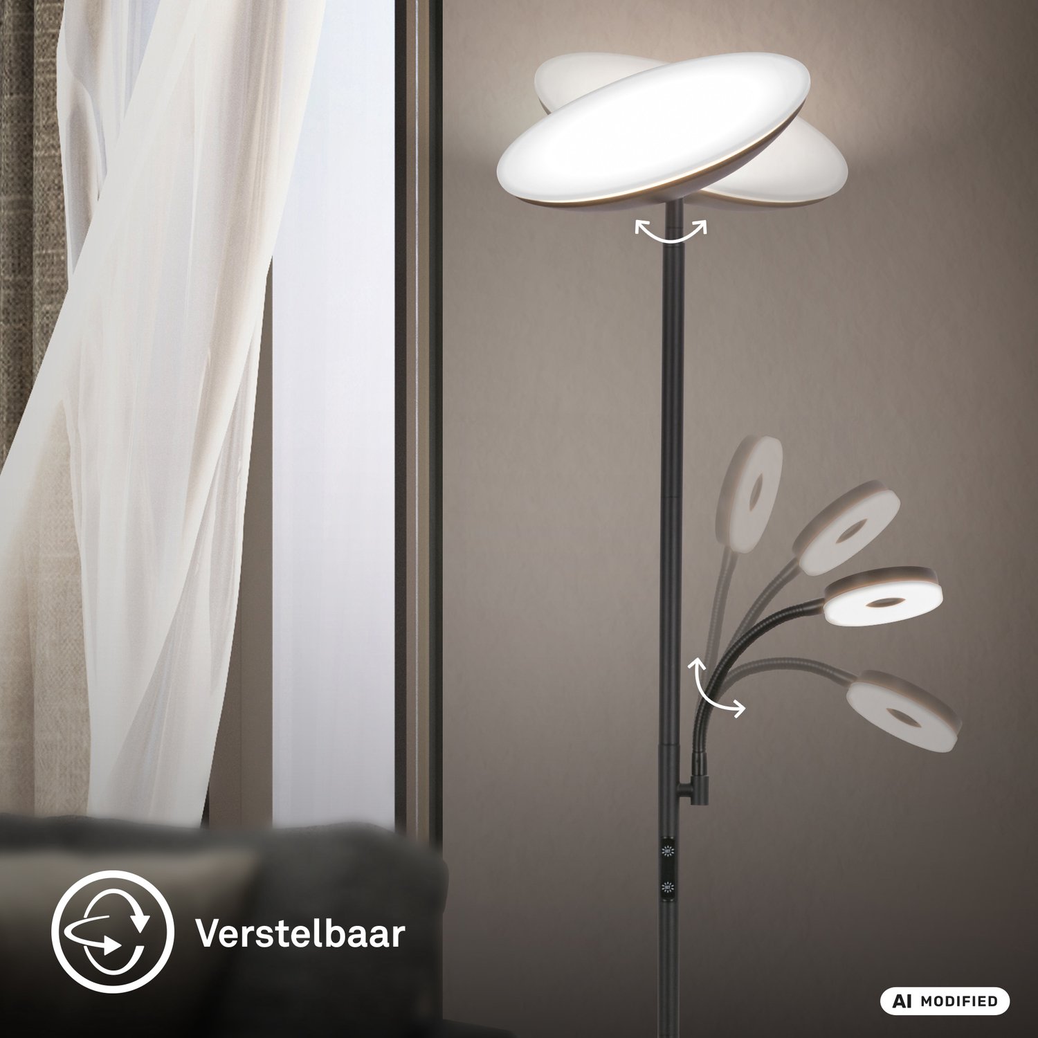 BRILONER Sira - Vloerlamp - stande lamp met CCT - leeslamp woonkamer - dimbare LED staande uplighter - h: 180cm - zwart