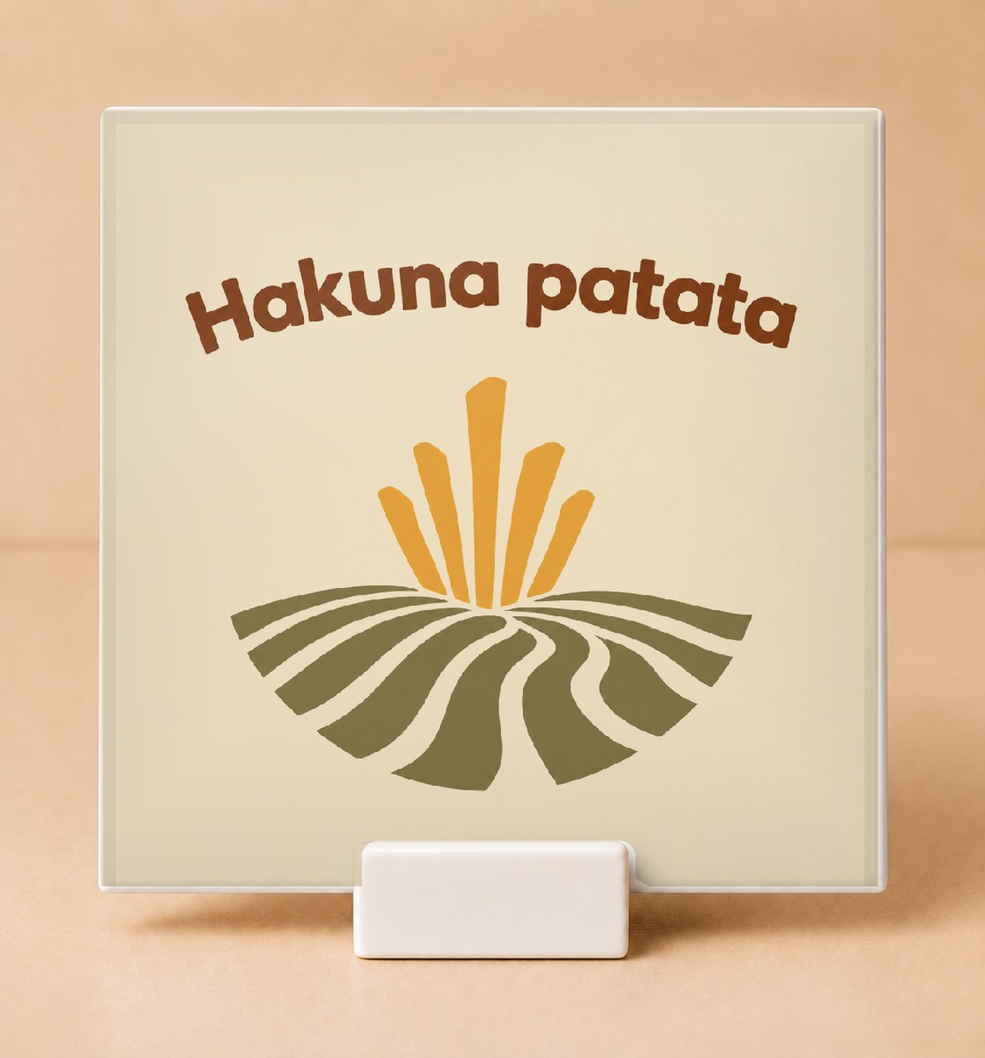 Bedruk King Stijlvolle Hakuna Patata Tegel – Moderne Typografische Poster voor Relaxte Interieurs en Levensgenieters - 15 x 15 cm met houder Wit