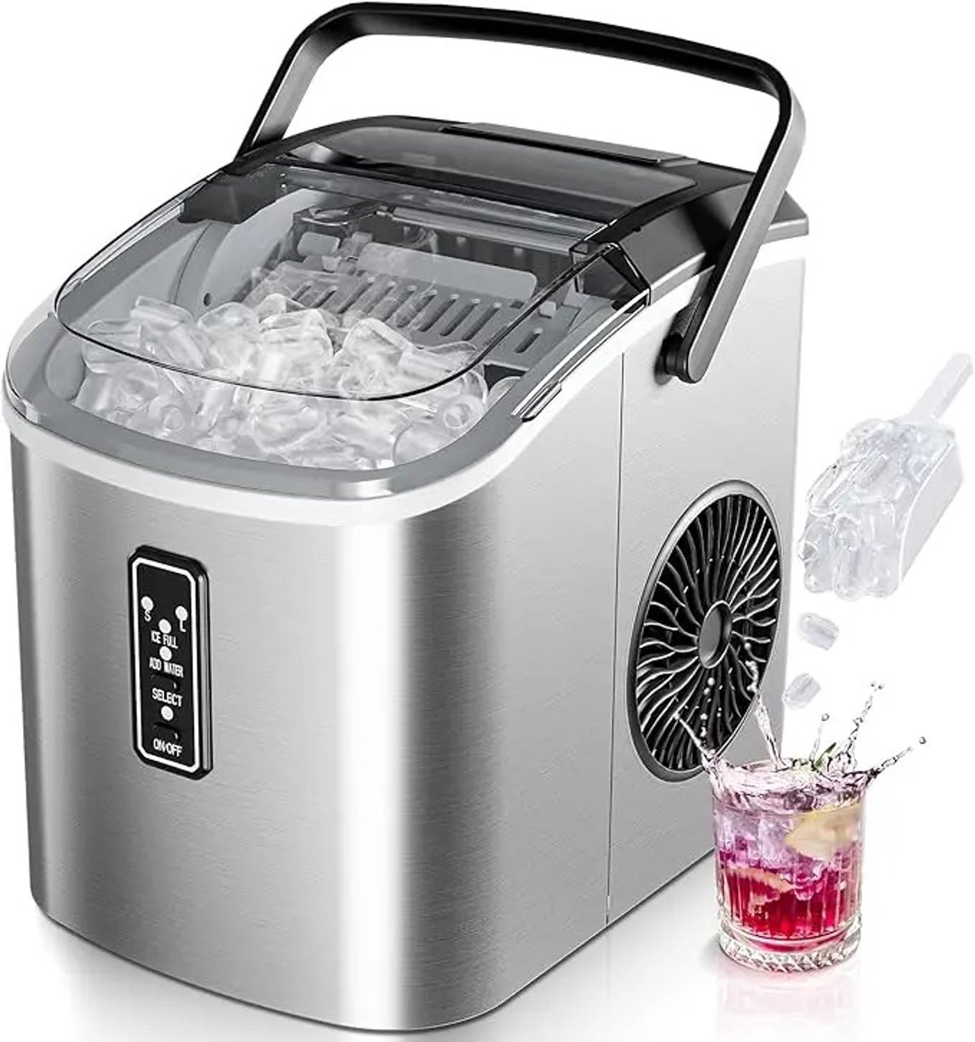Heidat ijsblokjesmachine - Compact en stil - Zelfreinigend - 9 IJsblokjes in 6-12 Min – 12 kg per 24 uur - 2 Formaten ijsblokjes - Zilver