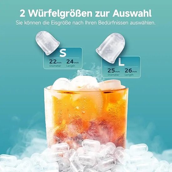 Heidat ijsblokjesmachine - Compact en stil - Zelfreinigend - 9 IJsblokjes in 6-12 Min – 12 kg per 24 uur - 2 Formaten ijsblokjes - Zilver — afbeelding 4