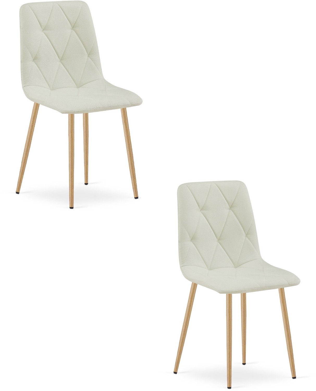 LEOBERT LIBRA Eetkamerstoelen – Set van 2 – Beige Stof – Houten Poten – Comfortabele Gestoffeerde Zitting – Modern Design – Voor Woonkamer, Keuken en Eetkamer – Max. 110 kg per Stoel