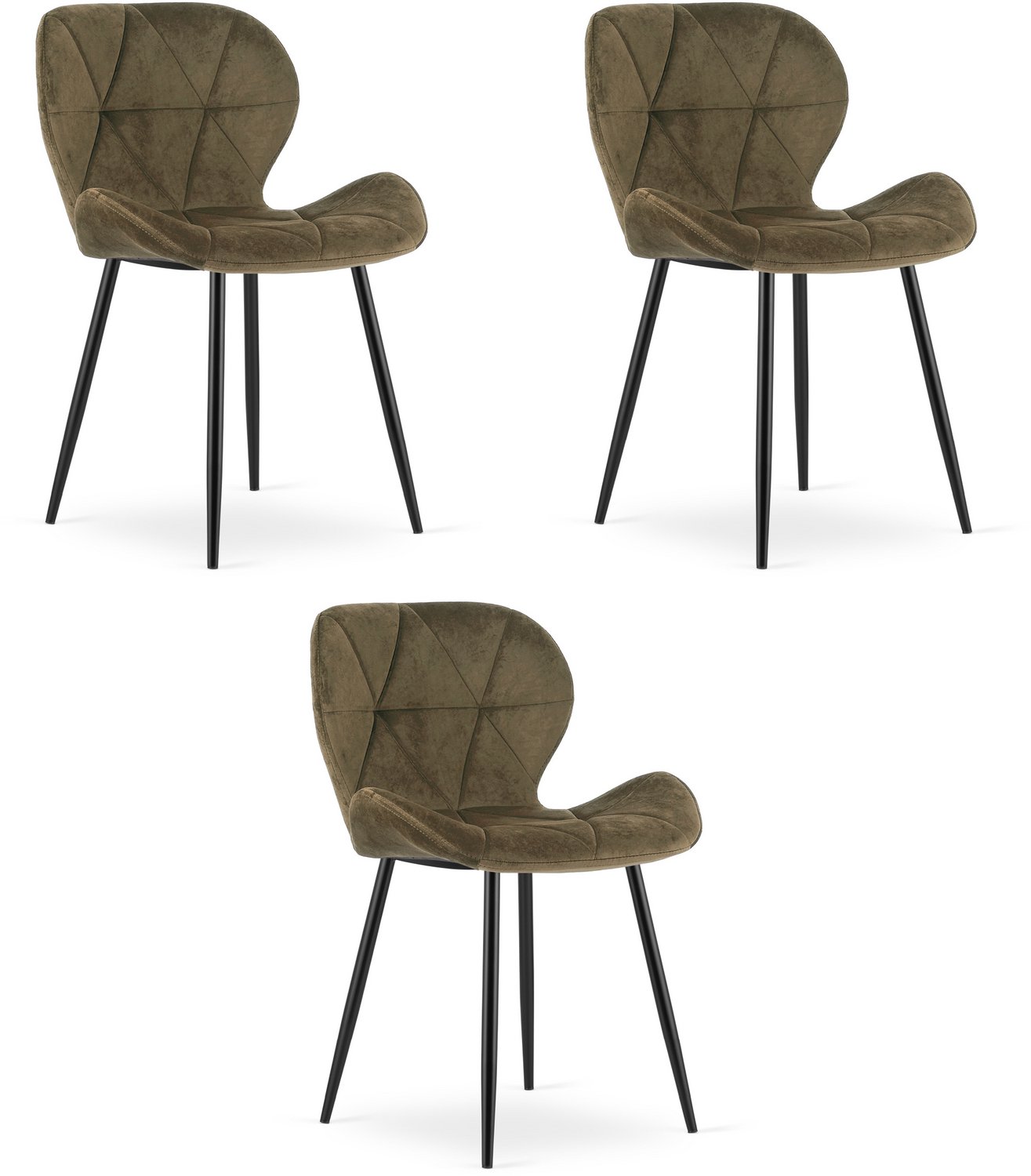 LEOBERT MANGO Eetkamerstoelen – Set van 3 – Bruin Velvet – Zwarte Poten – Comfortabele Gestoffeerde Zitting – Modern Design – Velvet Stoel voor Woonkamer, Keuken en Eetkamer – Max. 110 kg per Stoel