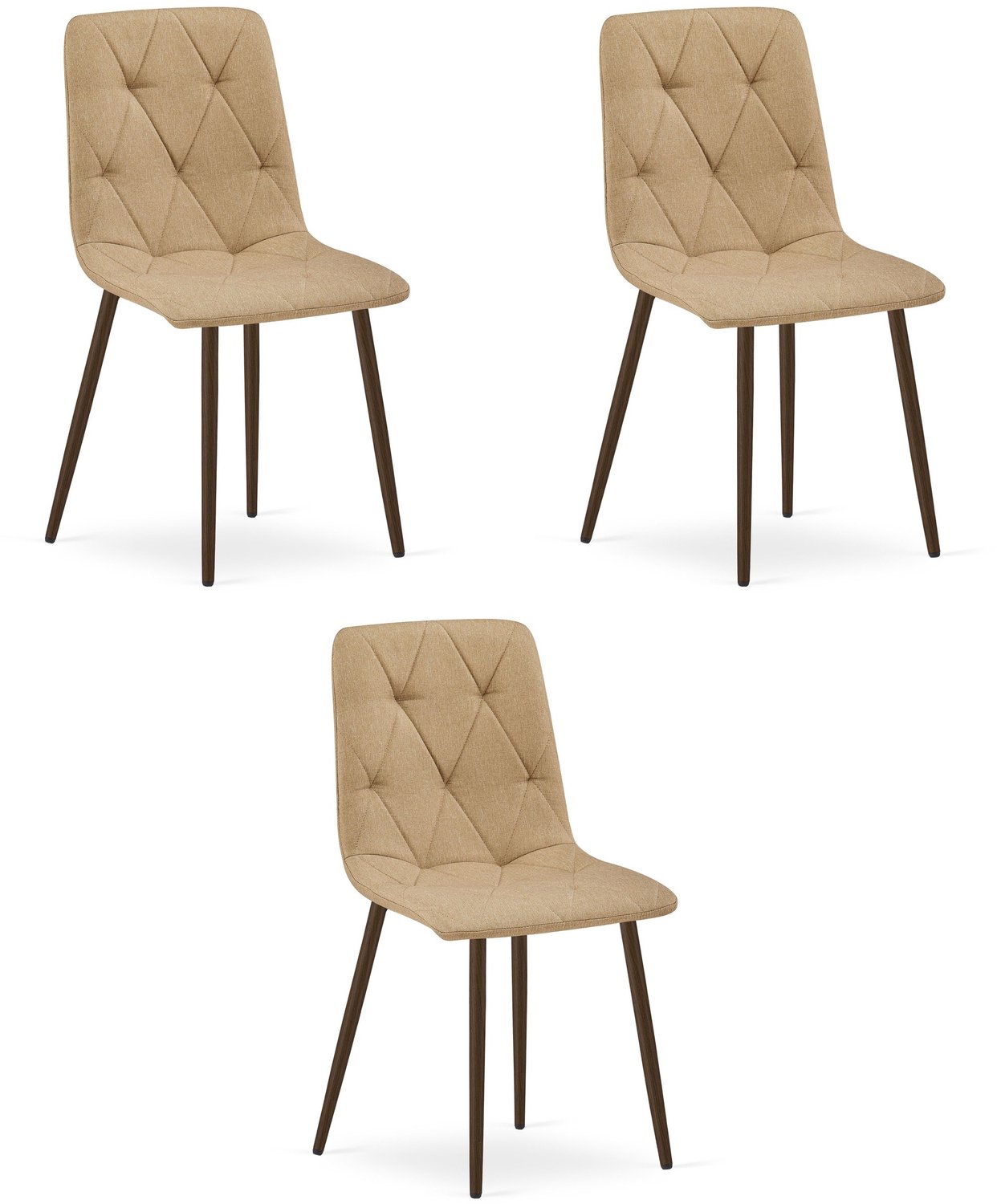 LEOBERT LIBRA Eetkamerstoelen – Set van 3 – Groen Stof – Walnootkleurige Houten Poten – Comfortabele Gestoffeerde Zitting – Modern Design – Voor Woonkamer, Keuken en Eetkamer – Max. 110 kg per Stoel