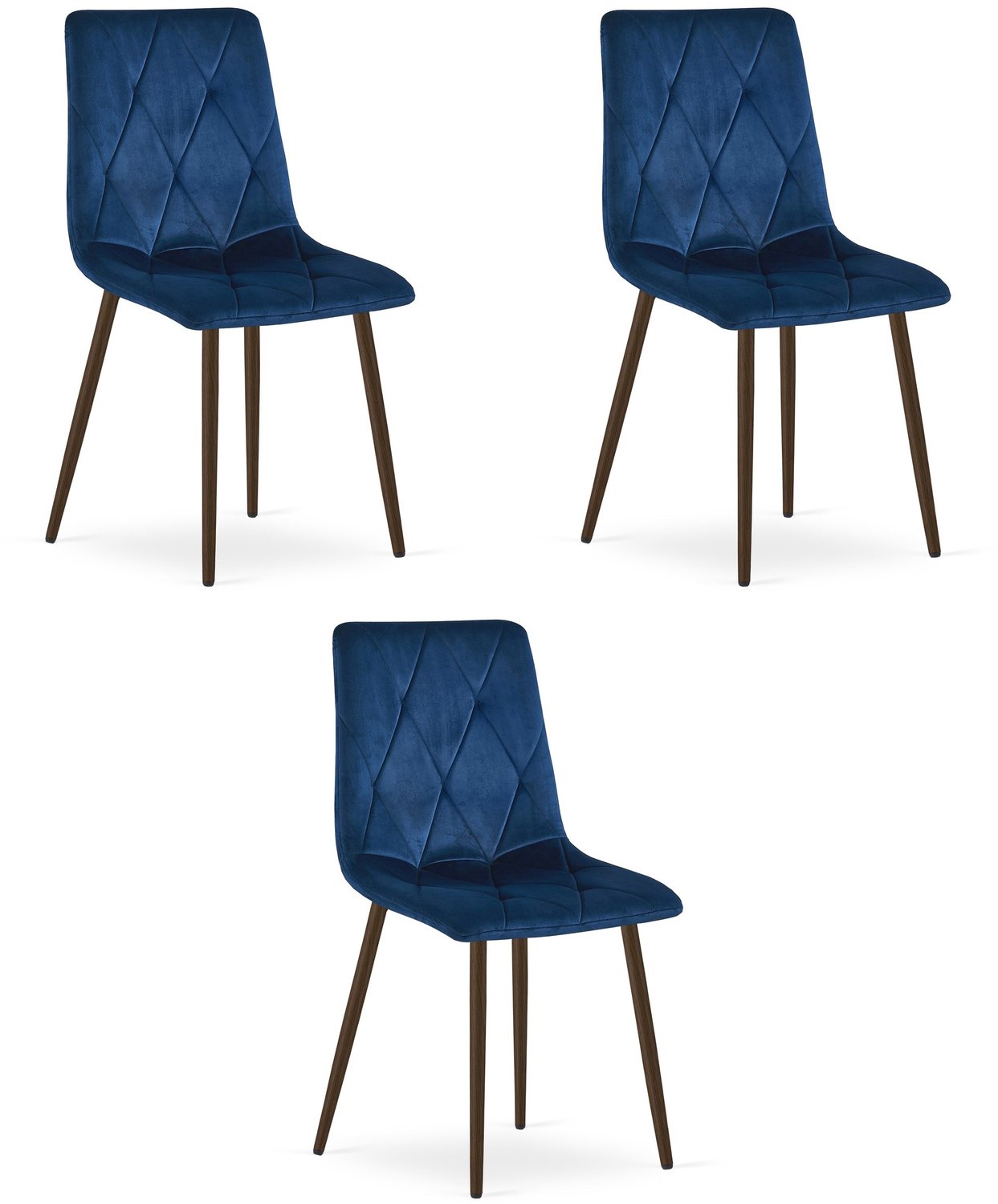 LEOBERT LIBRA Eetkamerstoelen – Set van 3 – Marineblauw Velvet – Walnootkleurige Houten Poten – Comfortabele Gestoffeerde Zitting – Modern Design – Velvet Stoel voor Woonkamer, Keuken en Eetkamer – Max. 110 kg per Stoel