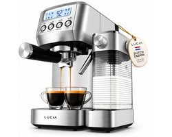 Lugia Pistonmachine 20 Bar - Koffiemachine met Automatische Melkopschuimer - Espressomachine - Led display - 20 bar - Ccappuccino, latte en macchiato - RVS Lugia