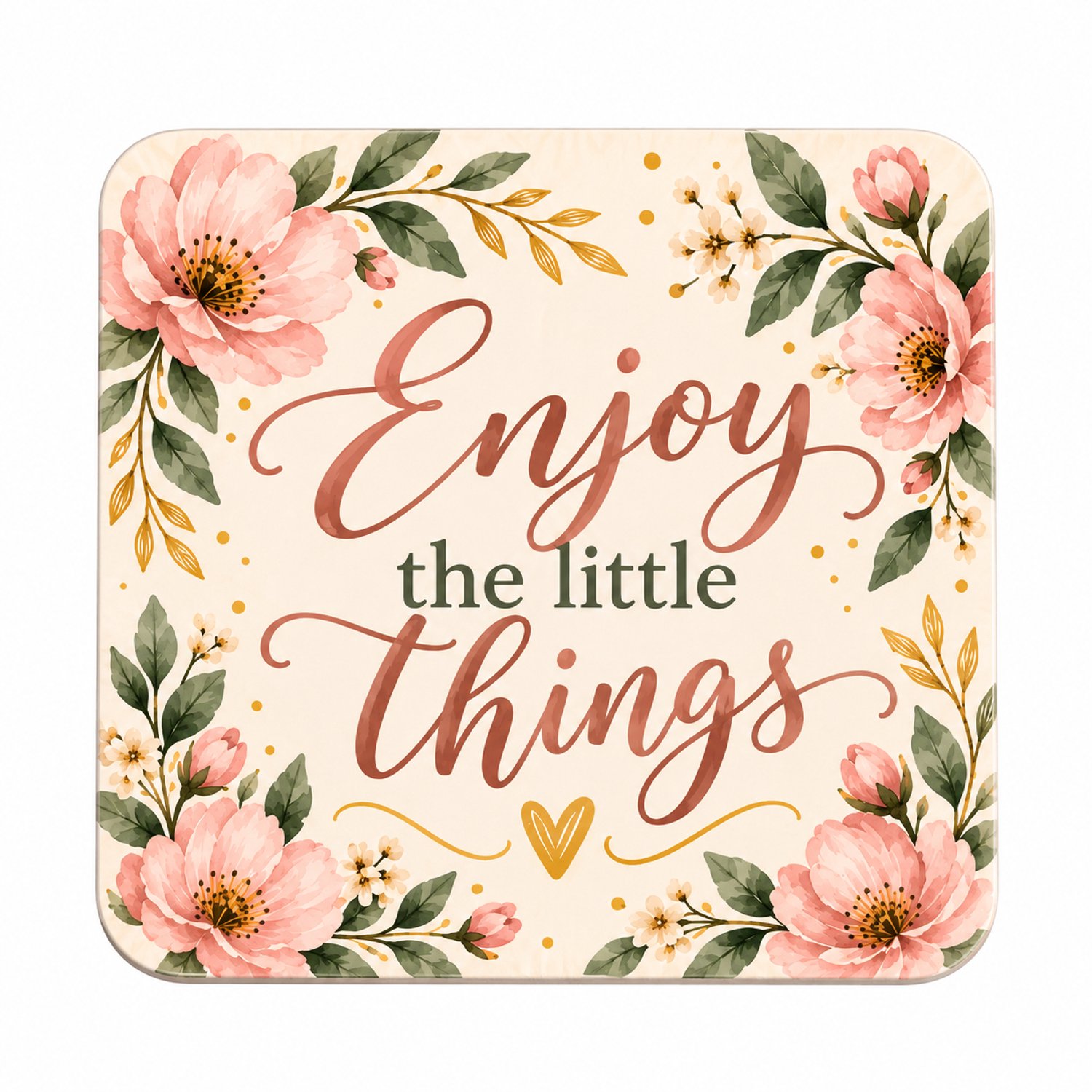 Enjoy the Little Things 10x10cm – Bloemenprint – Inspirerende tekst