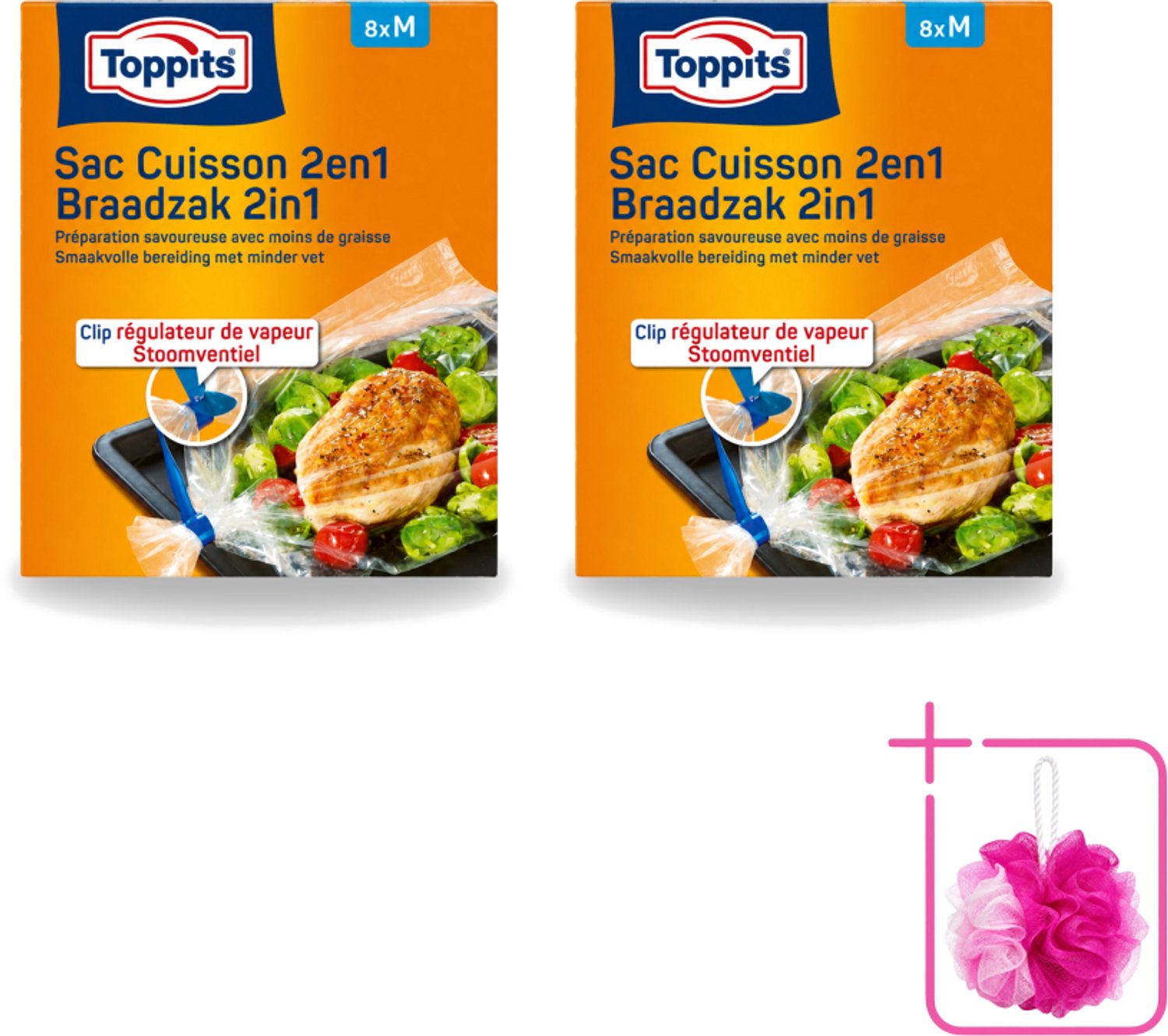 2 x Toppits – 2-in-1 Braad- & Stoomzakken – Maat M – 8 Zakjes - Bulkverpakking - Braadzakken oven - Douchemop - Braadzakken magnetron