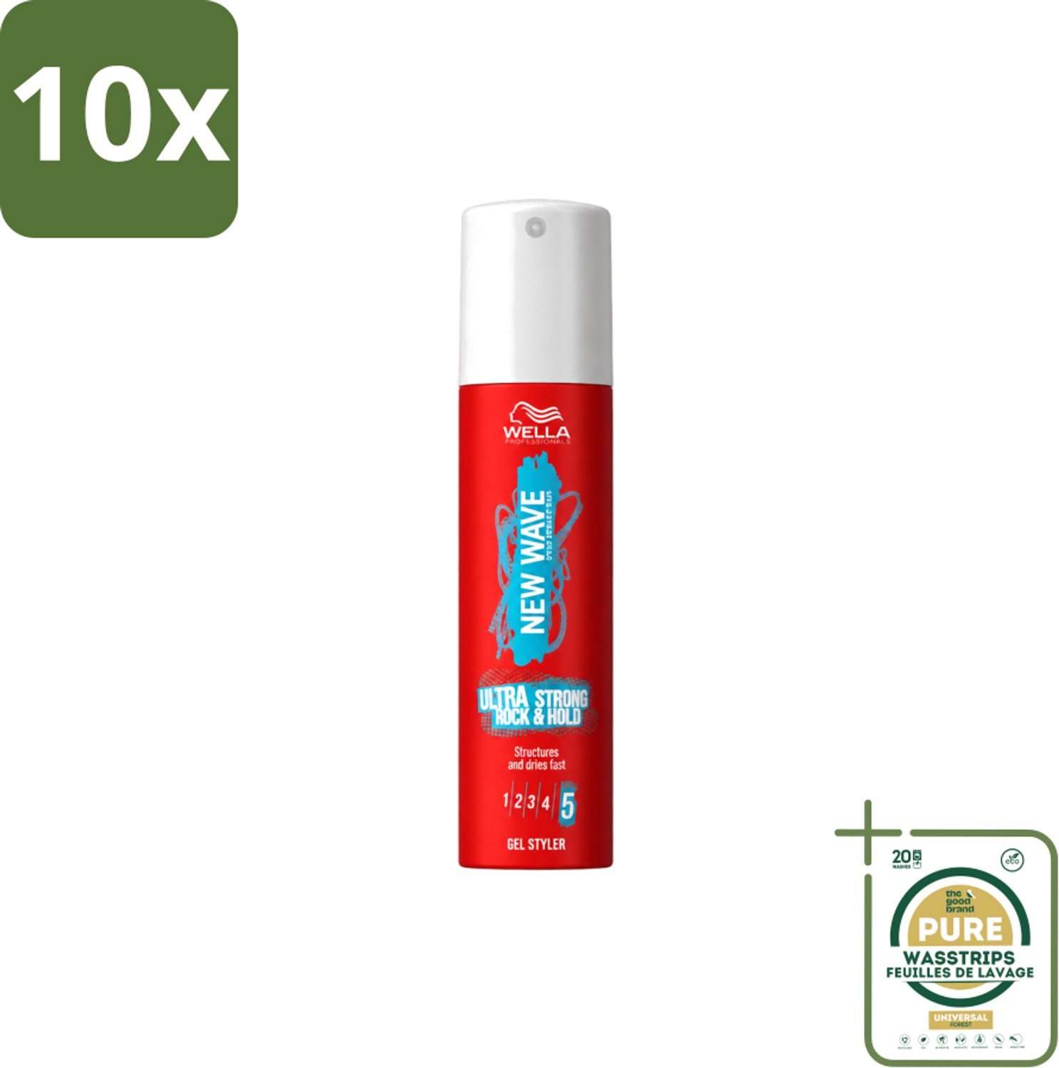 10 x Wella – New Wave Ultra Strong Rock & Hold – Haargel – 100 ml - Wasstrips - Haargel - Haar Fixatie - Haar Structuur - Haar Glans - Haar Stylen