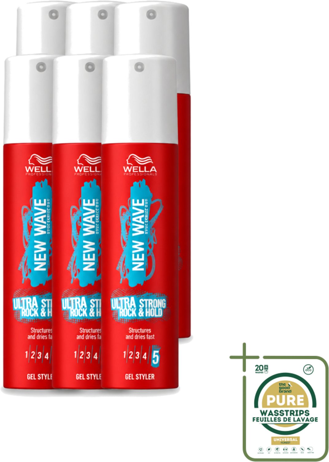 6 x Wella – New Wave Ultra Strong Rock & Hold – Haargel – 100 ml - Wasstrips - Haargel - Haar Fixatie - Haar Structuur - Haar Glans - Haar Stylen