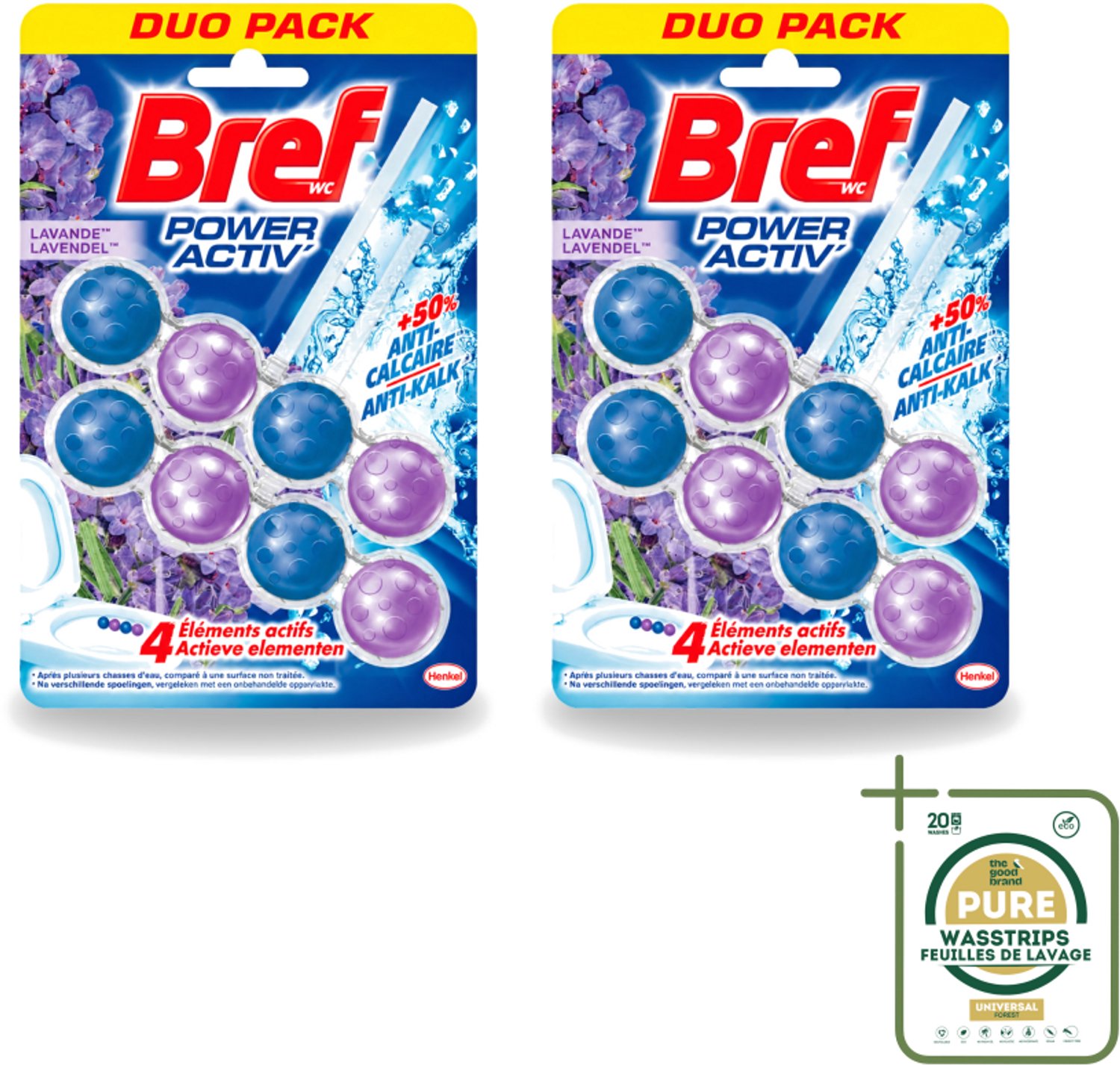 2 x Bref - Toiletblok - Lavender - Wasstrips - Toiletblok Lavender - Toilet Reinigen - Lavendel Geur - Kalkaanslag Voorkomen - Paars Water