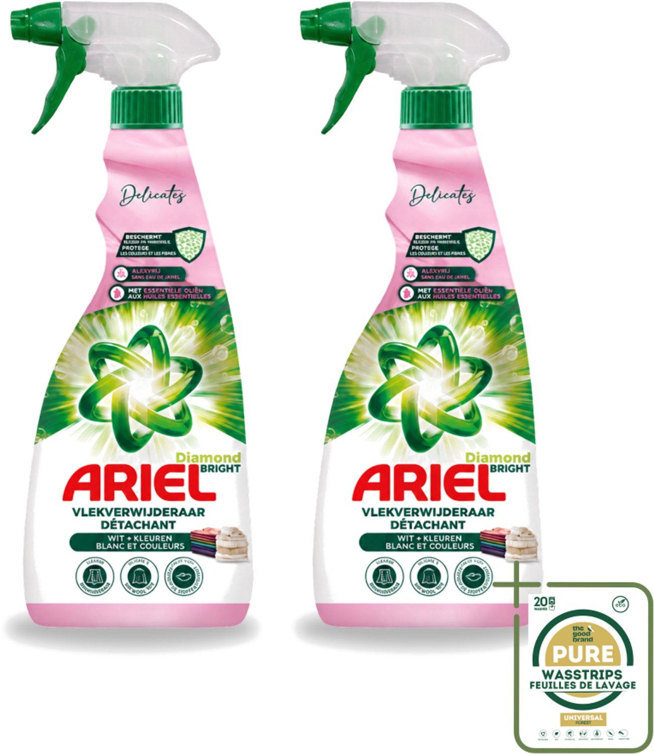 2 x Ariel - Vlekkenverwijderaar - Delicate & Wool Spray - 750 ml - Wasstrips - Vlekkenverwijderaar Zijde - Vlekkenverwijderaar Wol - Vlekkenverwijderaar Babykleding - Vlekkenverwijderaar Fijn Wasgoed - Vlekkenverwijderaar Zonder Bleek
