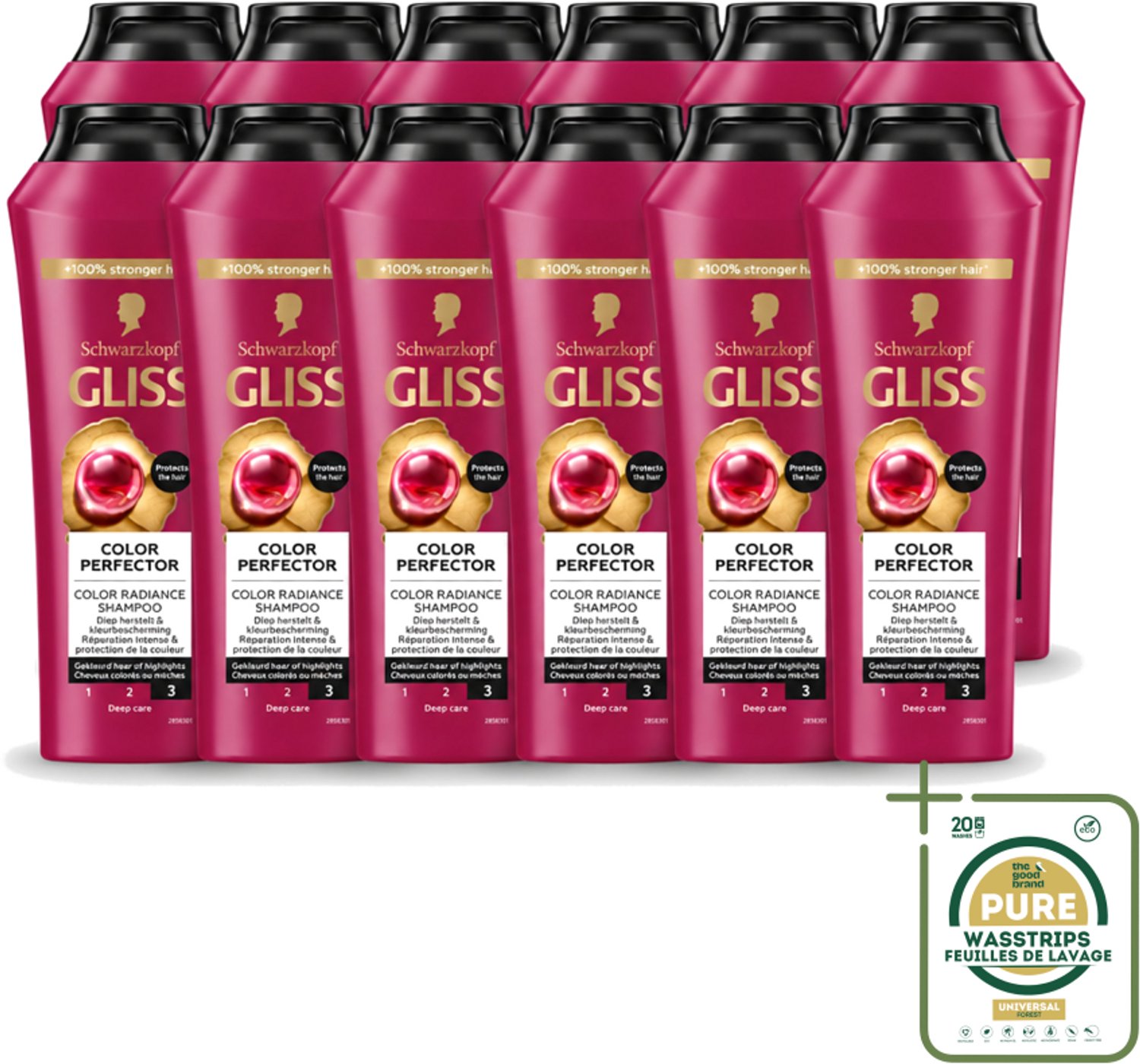 12 x Gliss - Shampoo - Color Protect & Shine - Voor Langdurige Kleurbehoud - 250 ml - Wasstrips - Kleurbehoud Haar - Glans Haar - Haar Bescherming - Kleurvervanging - Haar Verzorging