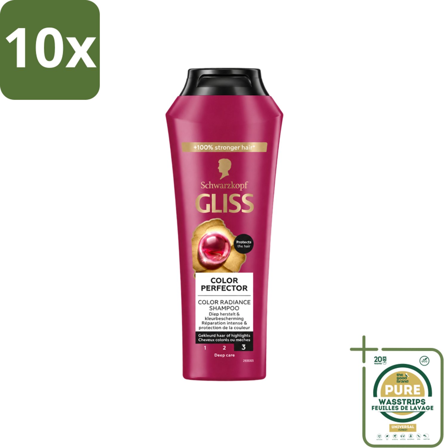 10 x Gliss - Shampoo - Color Protect & Shine - Voor Langdurige Kleurbehoud - 250 ml - Wasstrips - Kleurbehoud Haar - Glans Haar - Haar Bescherming - Kleurvervanging - Haar Verzorging