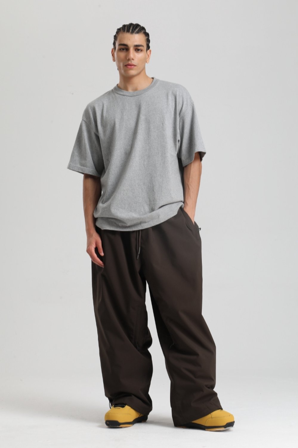 GSOU SNOW - Duurzame baggy sneeuwbroek voor dames en heren met trekkoord - bruin - maat XS