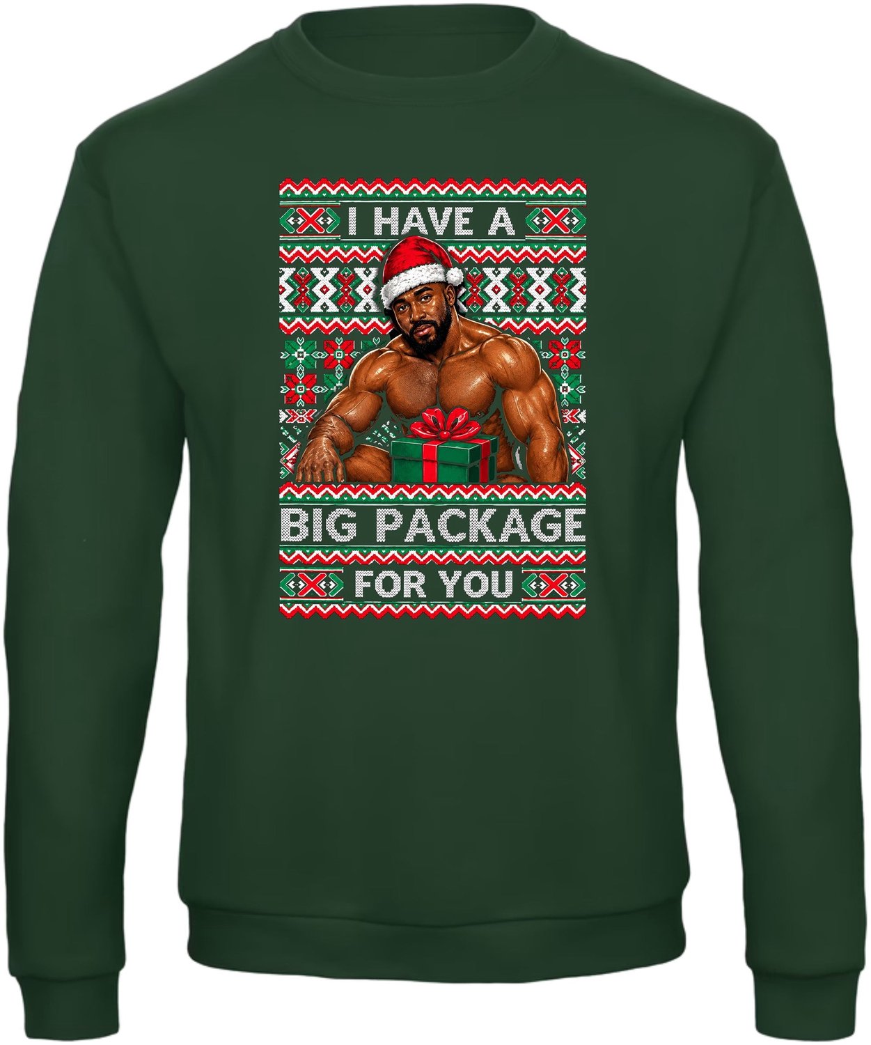 I Have A Big Package For You Kersttrui - Dames Heren - Kerstman - Unisex - Kerst Cadeau - Grappig - Foute Kersttrui - Donkergroen - Maat S
