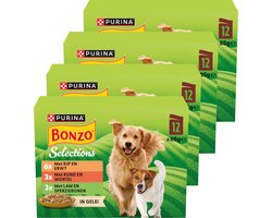 Bonzo Selections Maaltijdzakjes in Gelei- Hondenvoer Natvoer - Rund Kip & Lam - 48 x 85 g