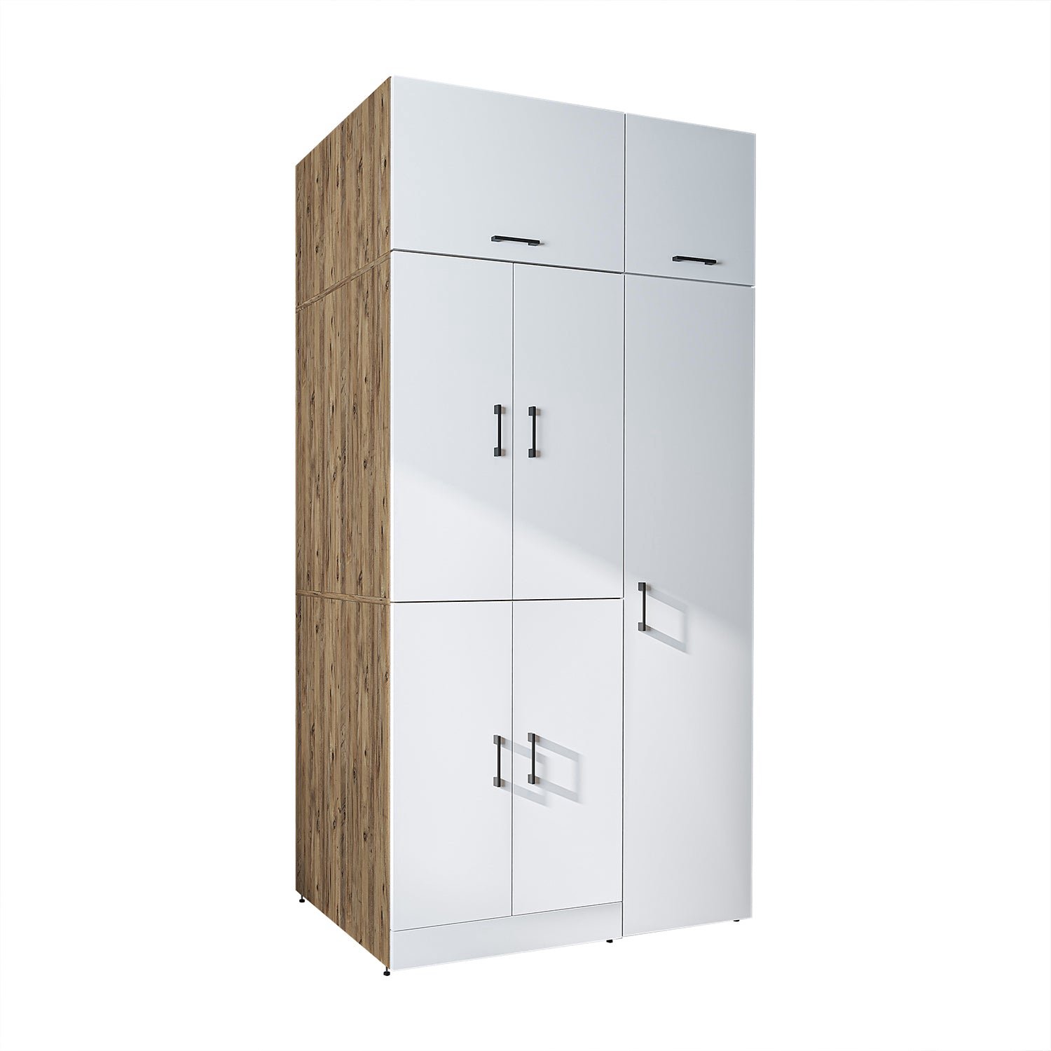 Roomart DORA-II Wasmachine Ombouwkast 115x230 cm met Opzetkast - Wit Eiken