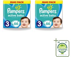 2 x Pampers – Luiers – Active Baby Dry Maat 3 – 66 Luiers - Grootverpakking - Vaatwasstrips - Baby Luier - Droge Luier - Vochtabsorptie - Baby Droogheid - Superabsorberende Kern