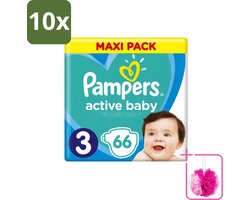 10 x Pampers – Luiers – Active Baby Dry Maat 3 – 66 Luiers - Bulkverpakking - Baby luier - Douchemop - Droge luier