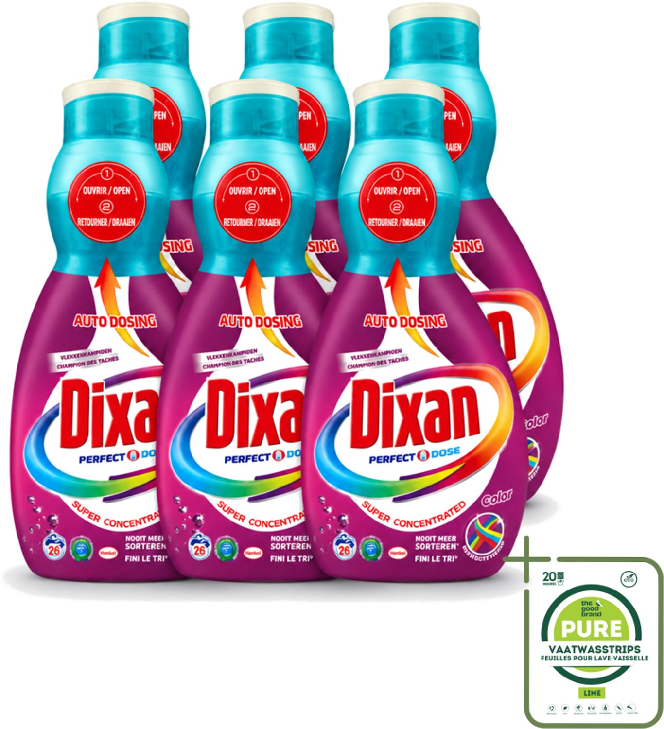 6 x Dixan Perfect Dose - Vlekkenkampioen - Extreme Power - Gekleurde Was - 26 Wasbeurten - Grootverpakking - Vaatwasstrips - Gekleurde Was - Vlekkenverwijdering - Anti-kleuroverdracht - Wasmiddel - Gekleurde Stoffen