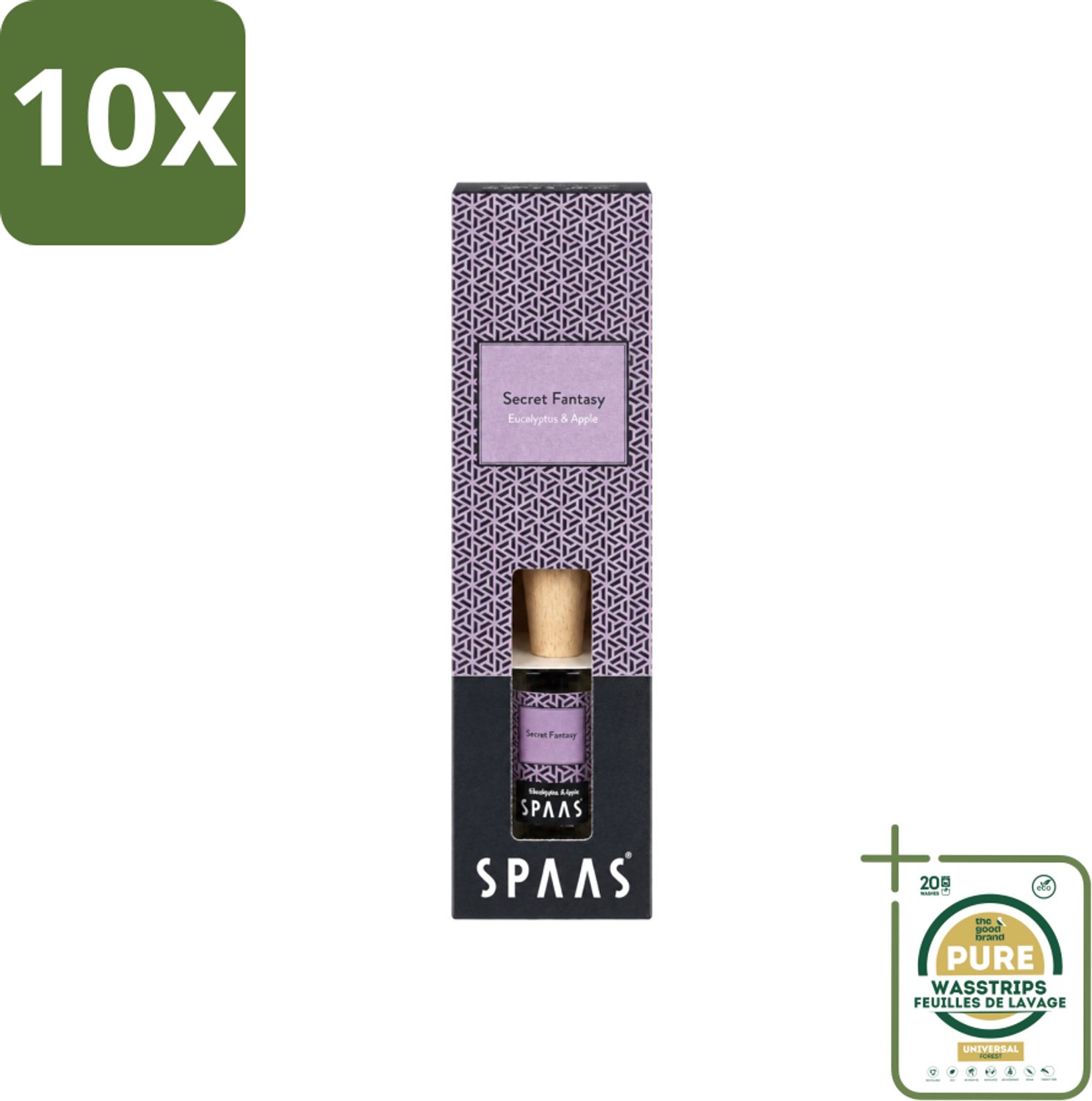 10 x Spaas - Geurstokjes - Secret Fantasy - Eucalyptus En Appel - 80 ml - Wasstrips - Geurstokjes - Geurverspreider - Eucalyptus En Appel - Frisse Geur - Natuurlijke Geur
