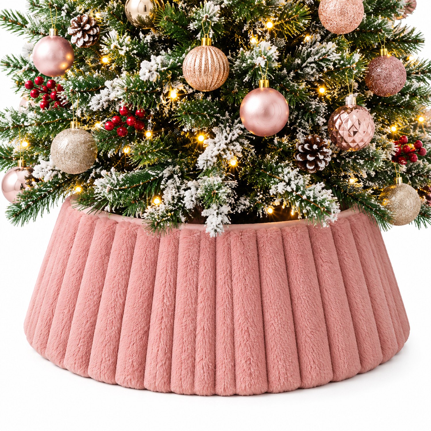 VILIMA - Kerstboomvoet - Kerstboom kraag - Kerstboomrok - Kerstmis - 72x58x23,5 cm - Oud roze - Gestreept - Oprolbaar