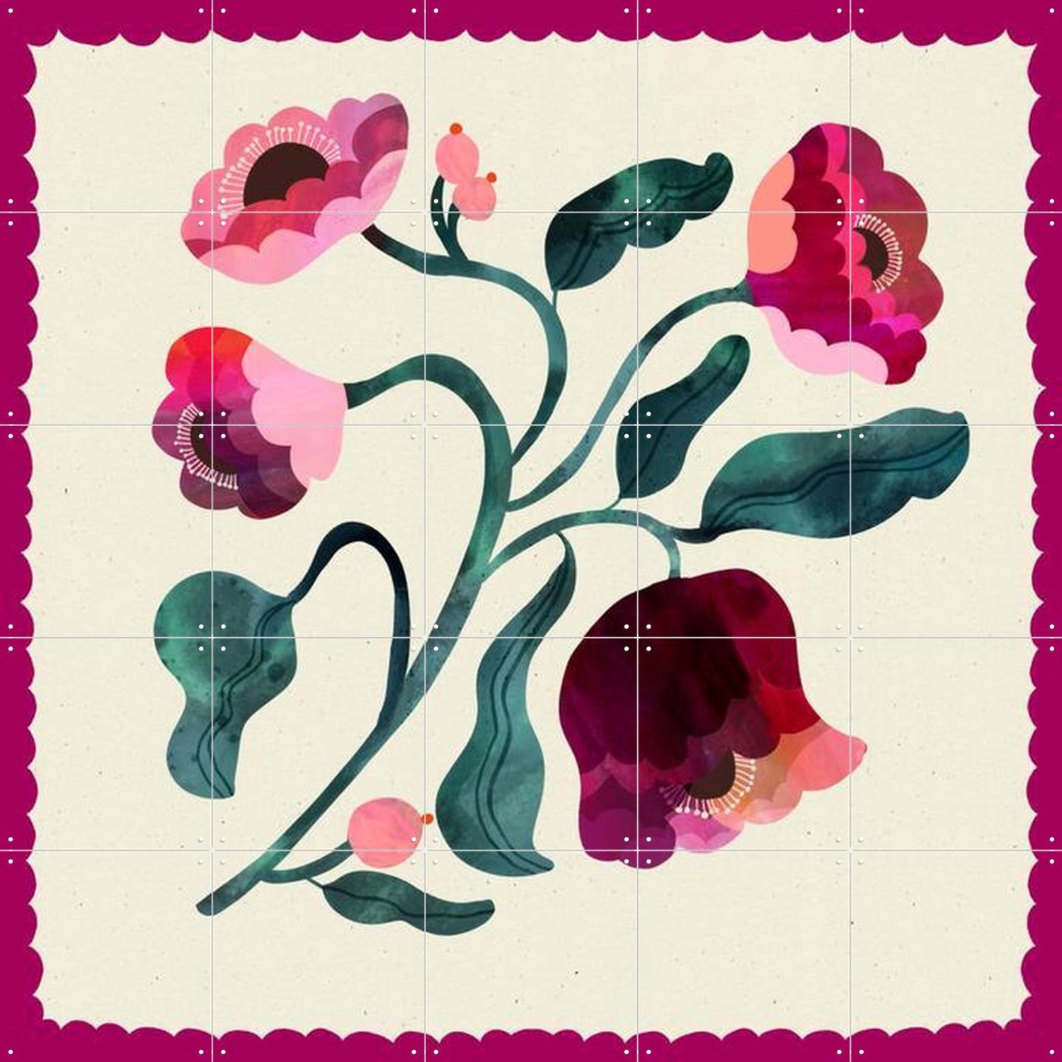 IXXI Magenta Flower, Lena Addink - 100 x 100 cm - Grote wanddecoratie en posters - Speels, Illustraties, Kleurrijk, Slaapkamer, Eetkamer, Woonkamer Roze