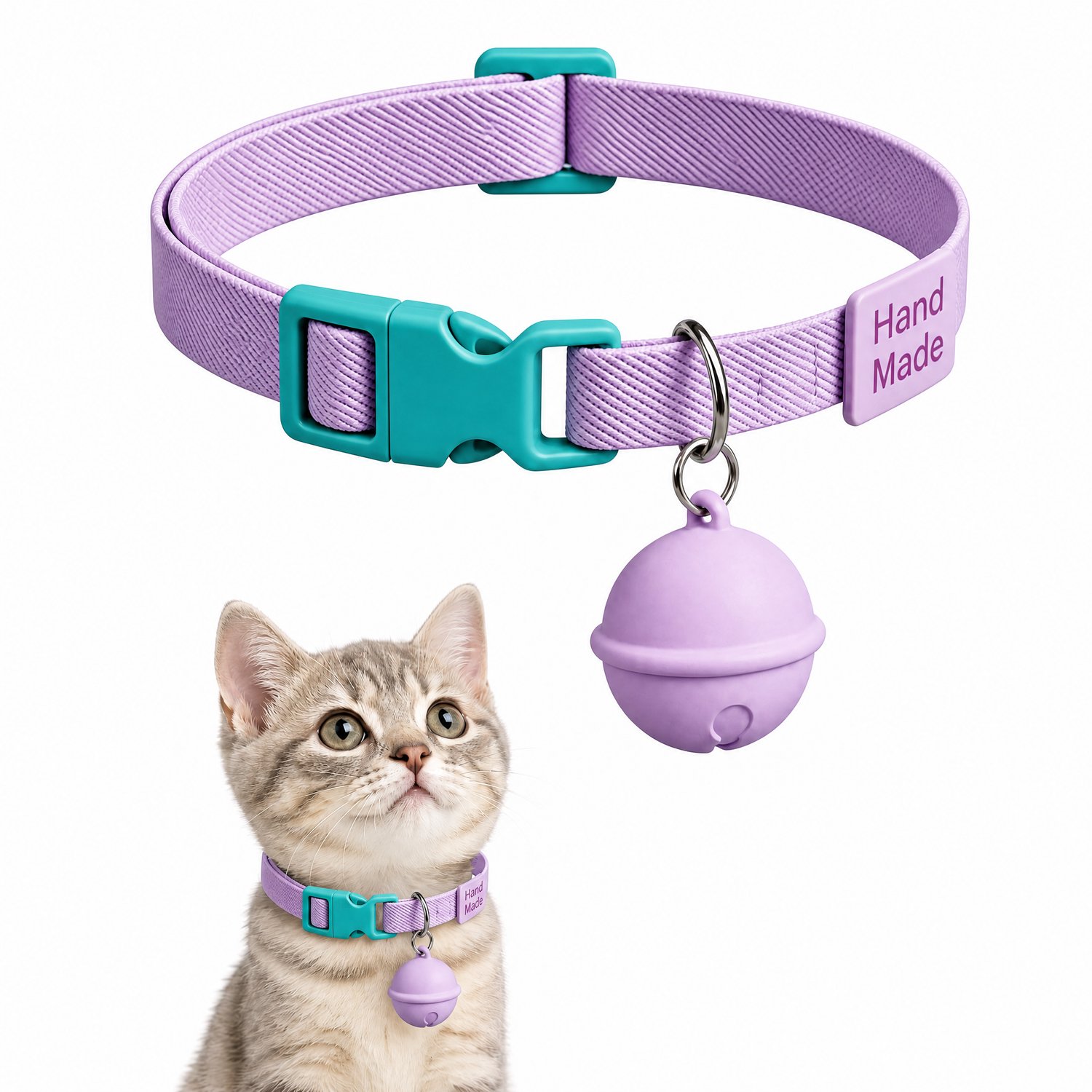 TEKROA® Kattenhalsband - GPS Tracker voor Huisdieren - Verstelbare Halsband Kat - voor met iOS, Android & Harmony - Waterbestendig - Honden & Katten Tracker - Paars