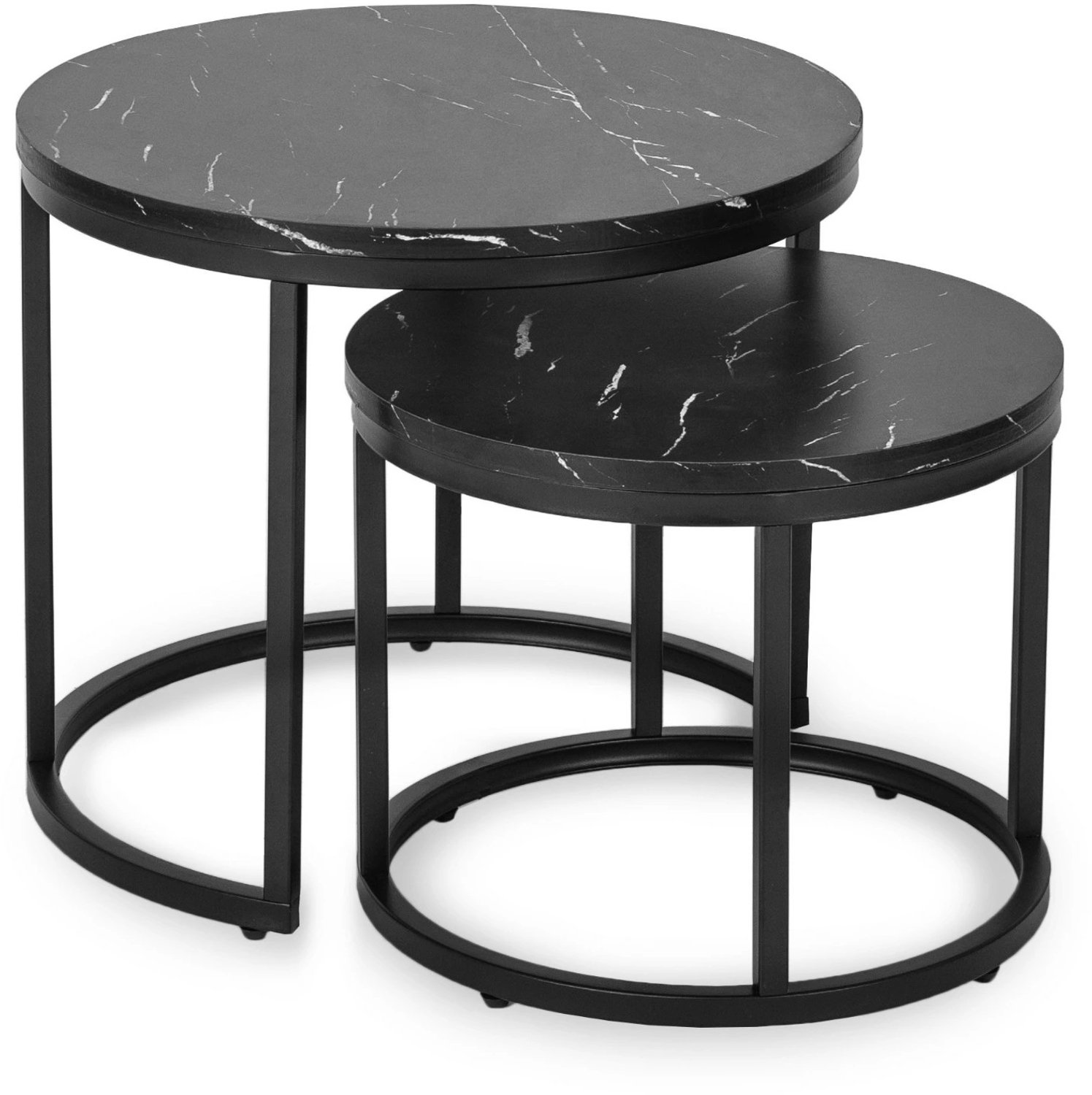 Mebel Elite Mauro - Set salontafels - Zwart marmerlook - MDF-bladen - Zwarte stalen onderstellen